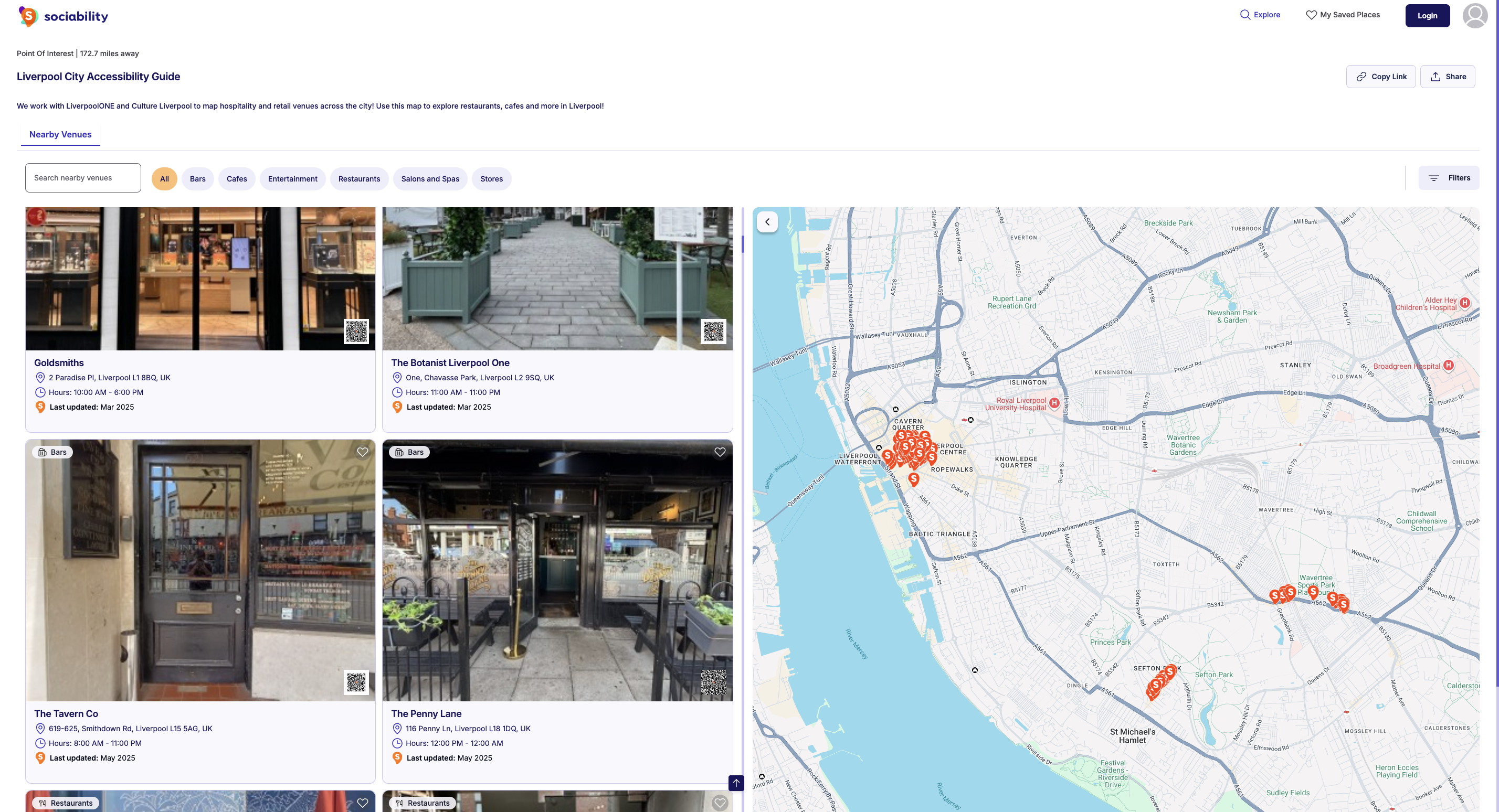 Use the tabs at the top to toggle between different place types.