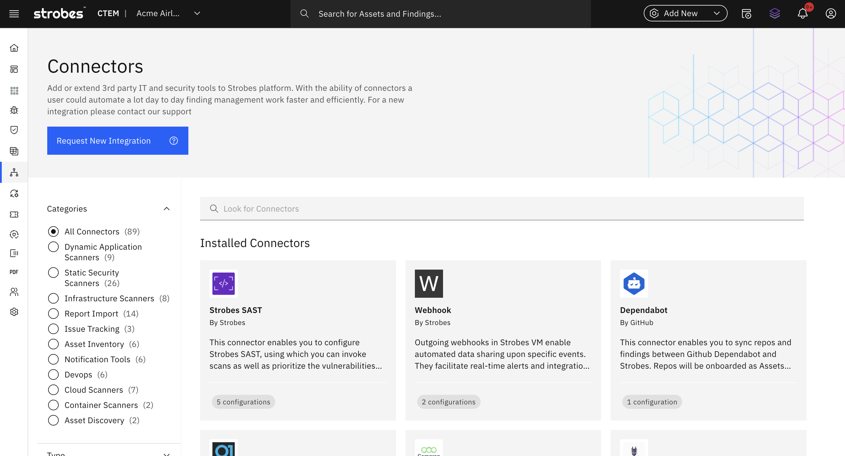 Quickly find the integration you need by using the **Look for Connectors** search bar.