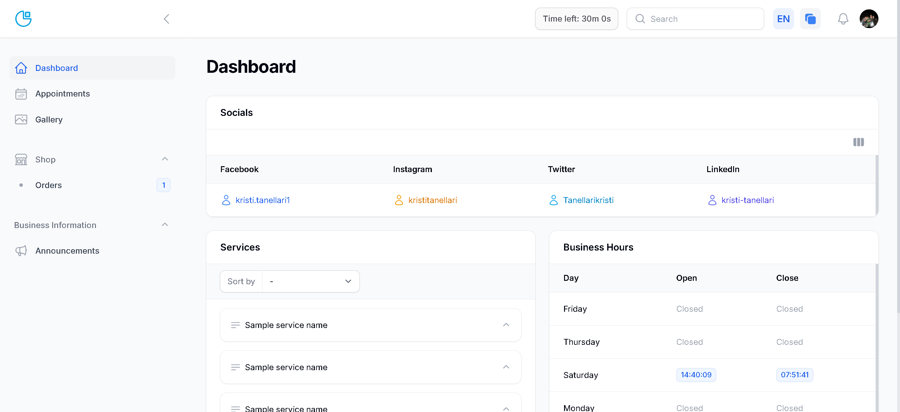 This is the customer dashboard. Manage your schedule effortlessly by clicking on *Appointments*. Stay on top of your commitments with ease!