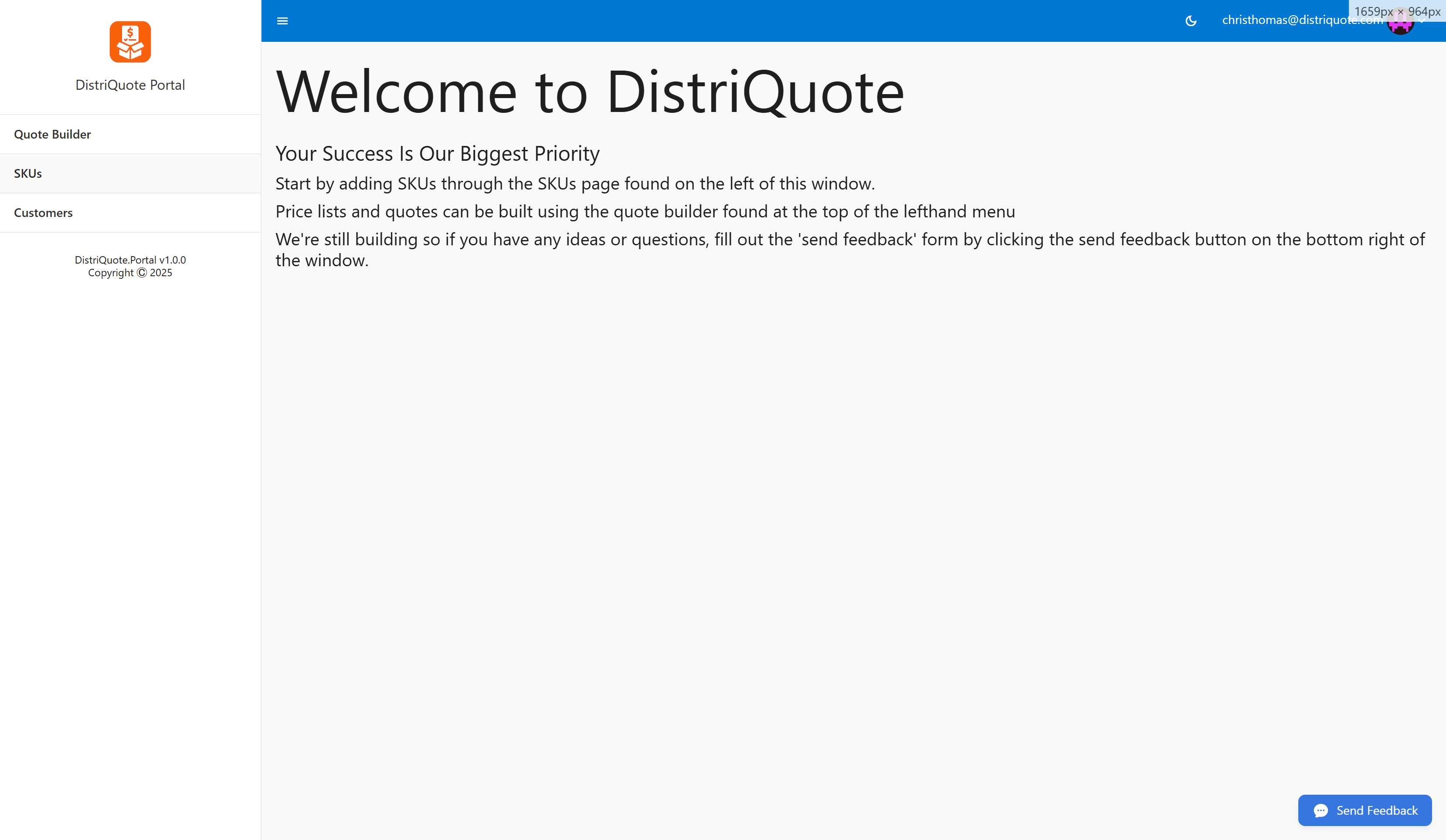 Navigate to the SKUs section to manage item details for quoting.