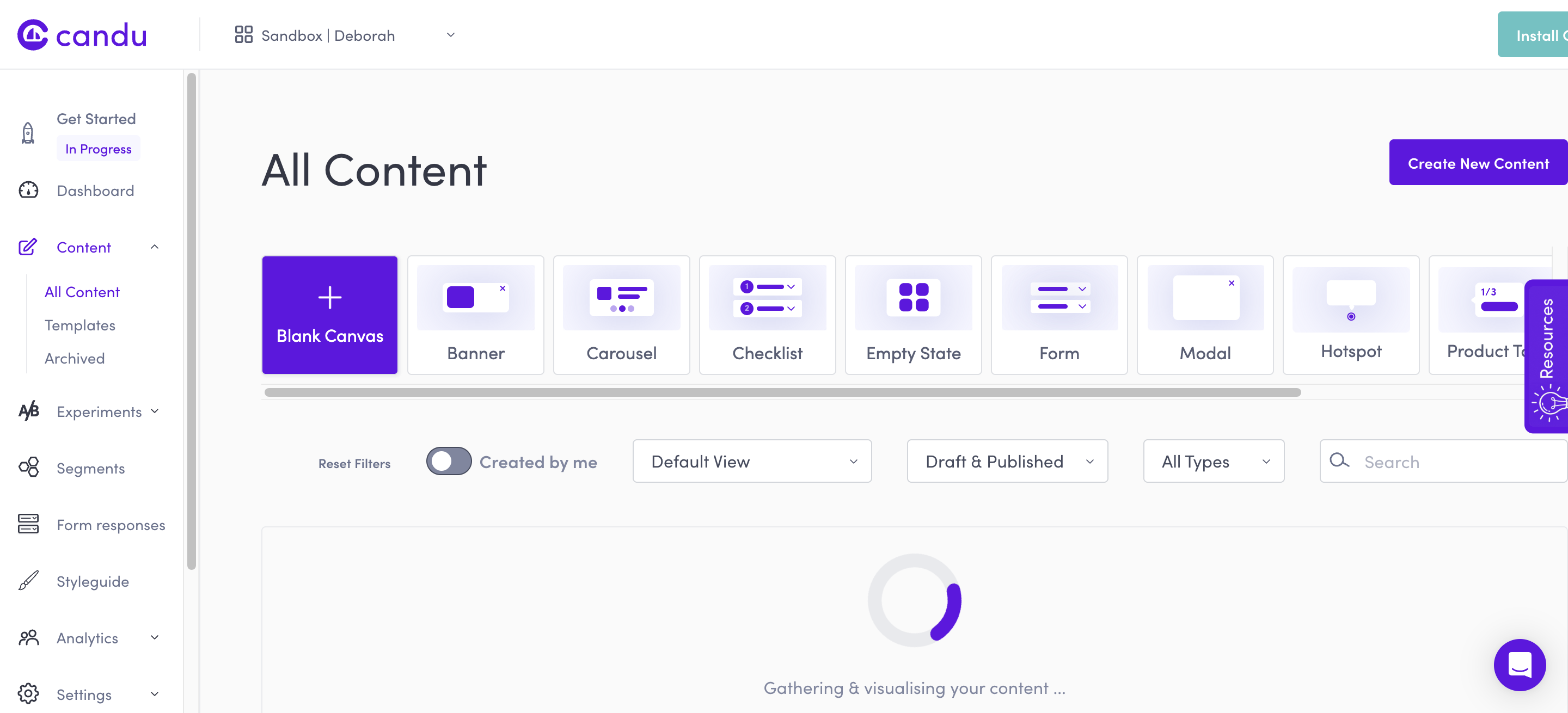 Click Create New Content 