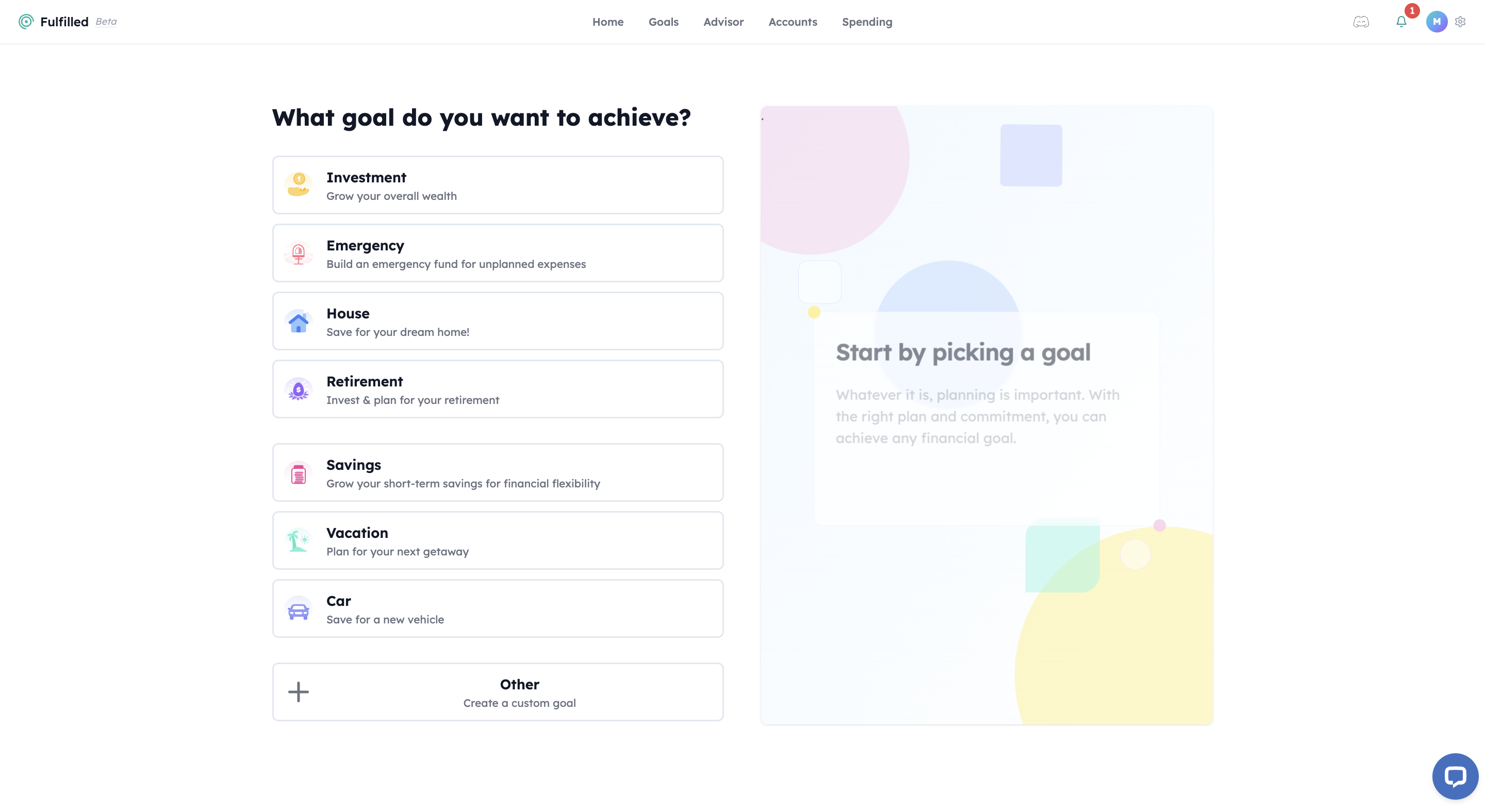 Select the House goal to begin planning your future dream home.