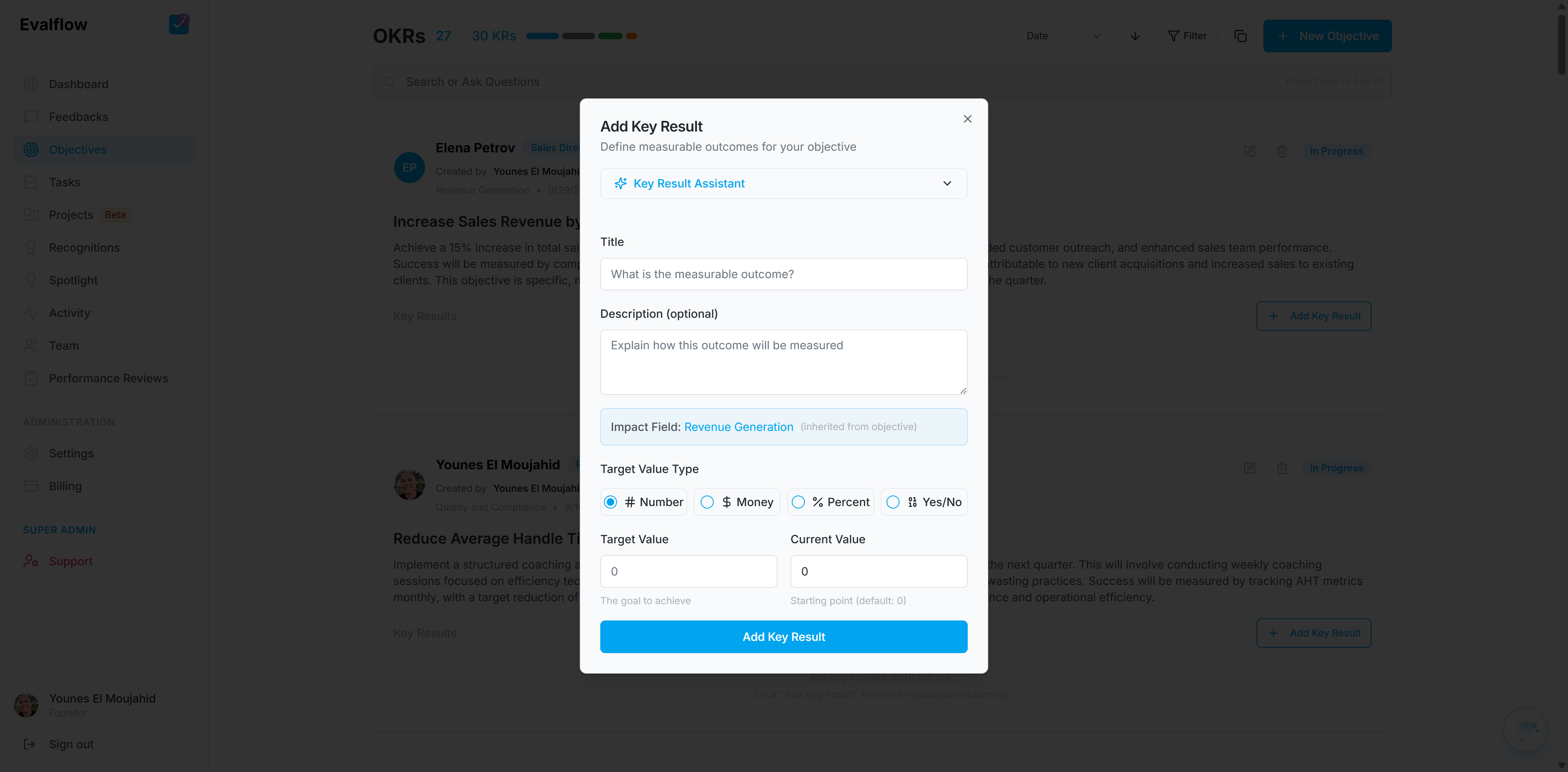 Choose your preferred Key Result Assistant to guide you through creating a clear, actionable key result.