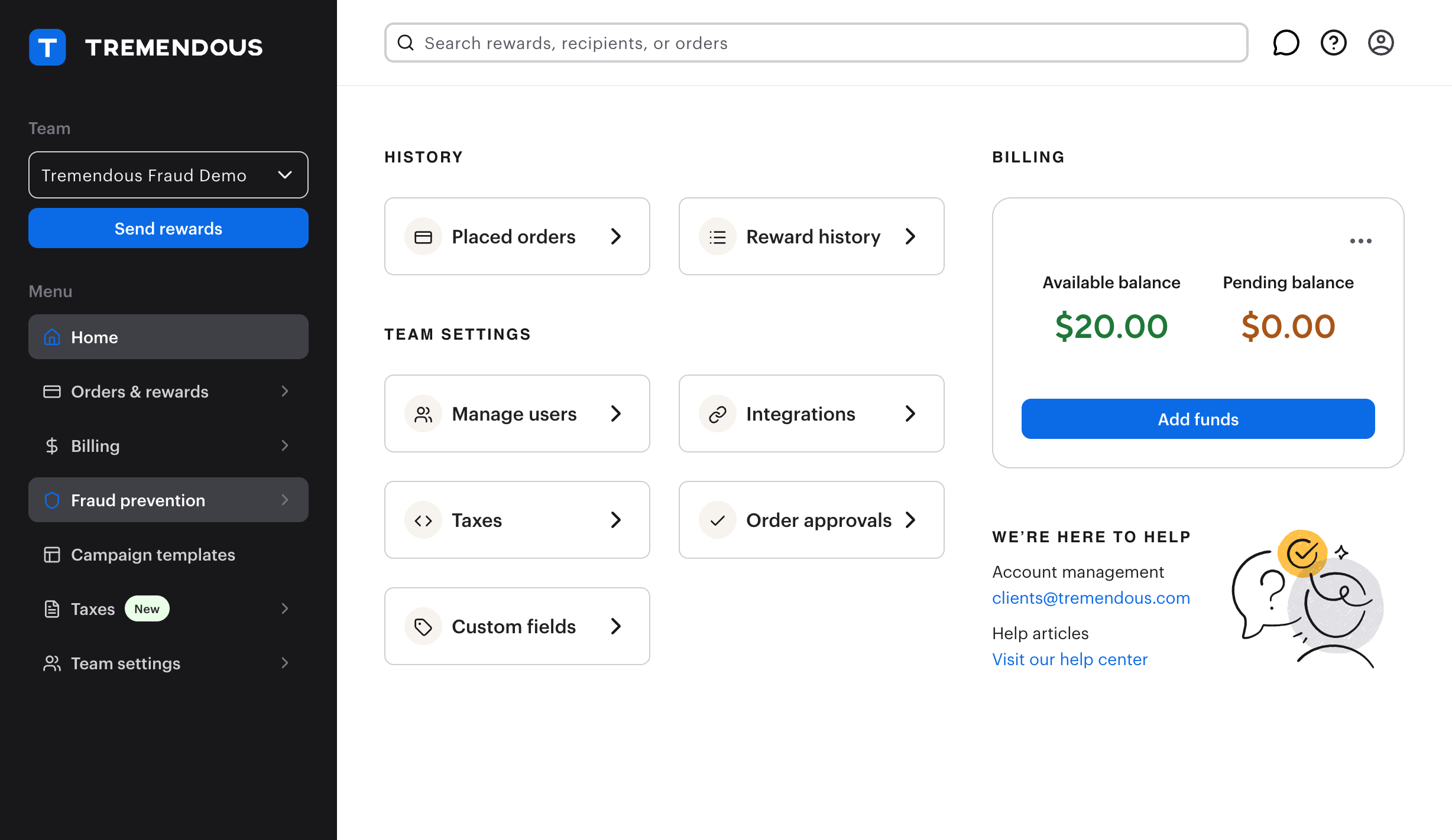 Access free fraud prevention tools right from the dashboard — no separate login (or extra cost) required.