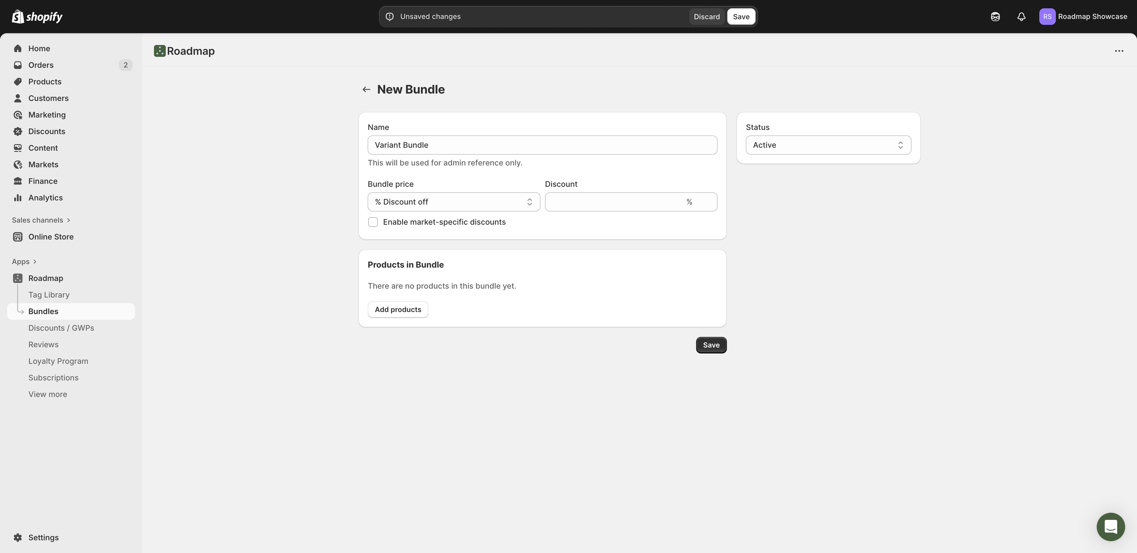 Creating a variant bundle is very similar to creating a fixed bundle. First, you can choose your preferred discount type from the dropdown to tailor pricing for your bundle.
