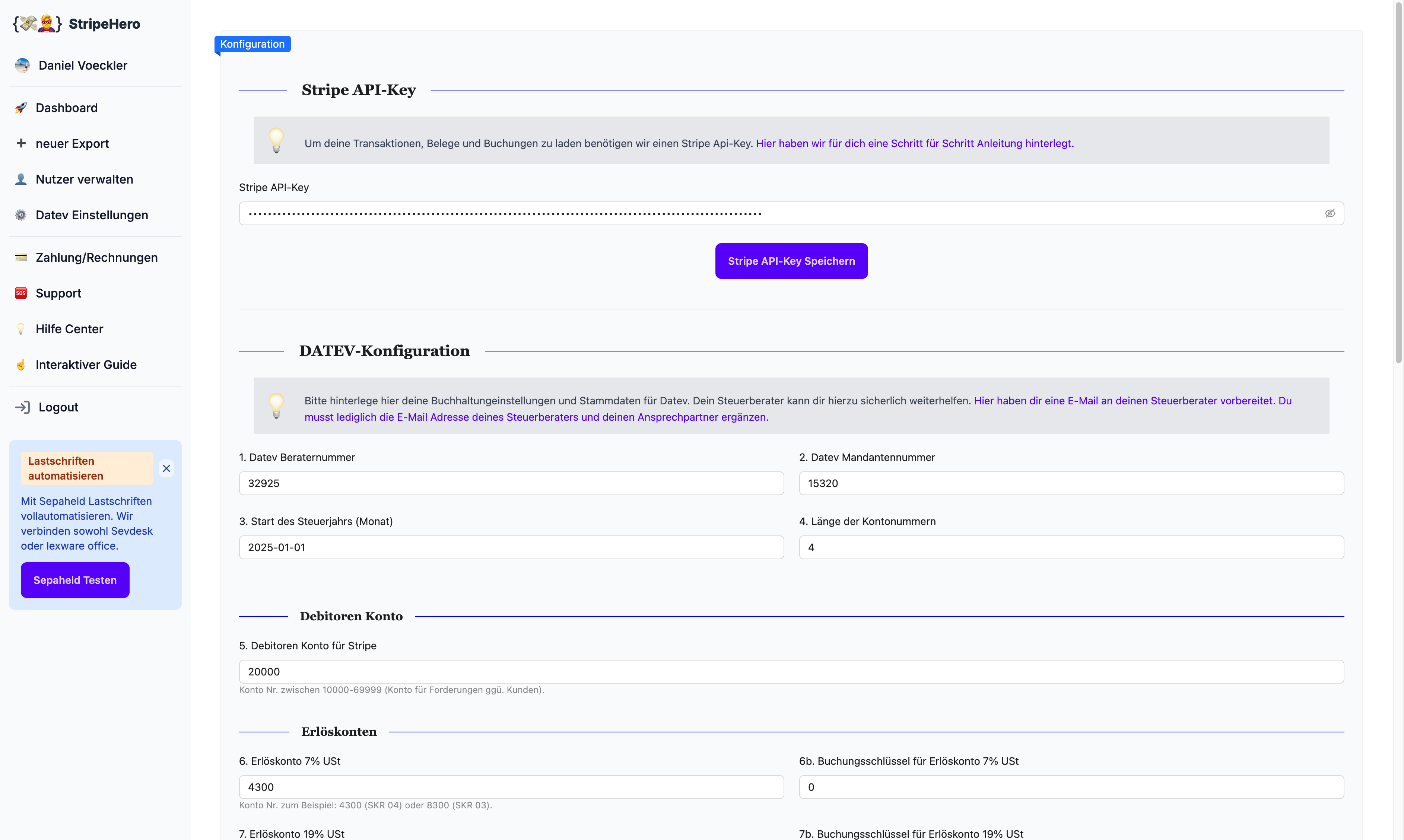 Nutzen Sie den interaktiven Guide für die Erstellung des Stripe Api-Keys. Das geht ganz einfach. Bis gleich. 