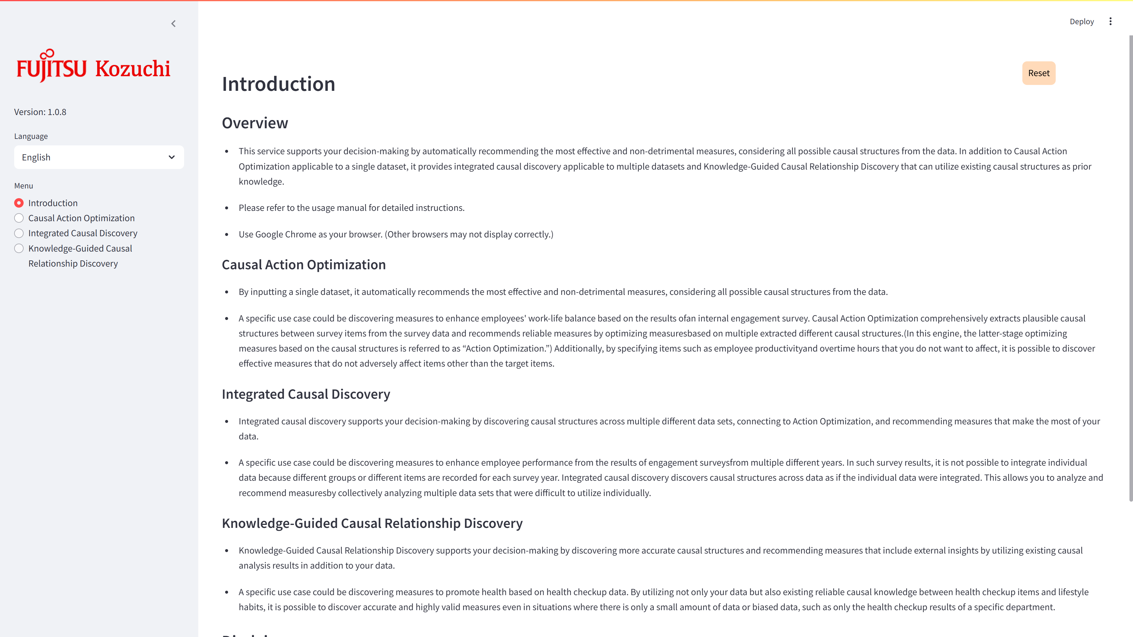 Select "Causal Action Optimization" in the sidebar to get started.