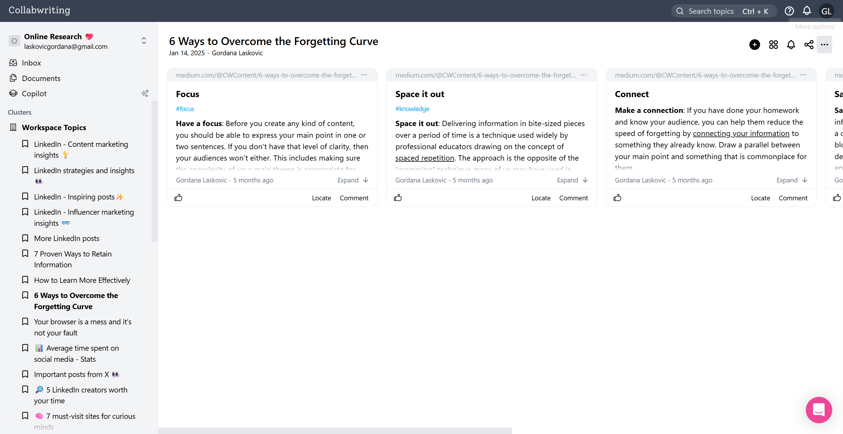 Click the menu button (*three dots*) next to the specific topic