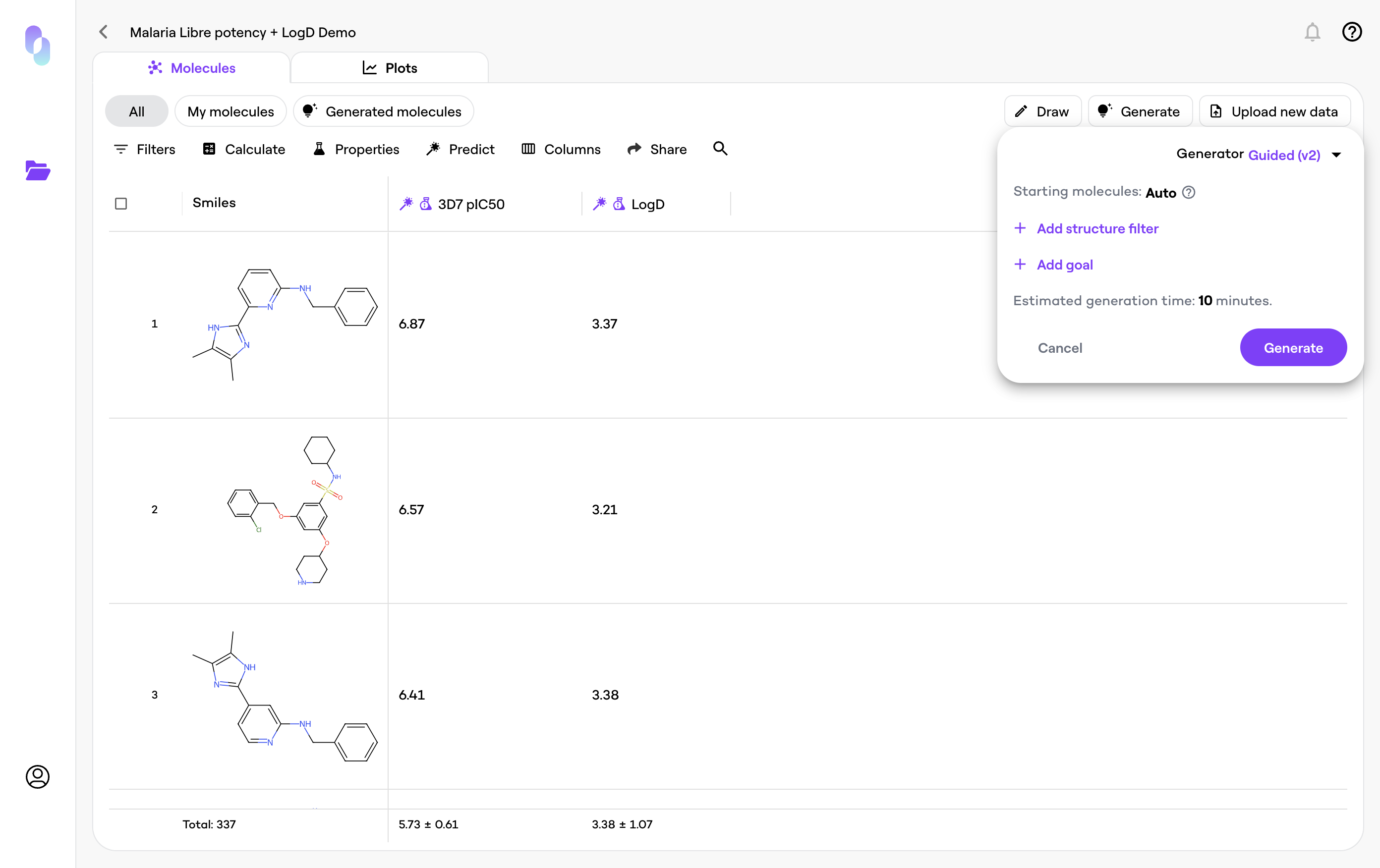 Add a first structure filter to ensure your generated molecules contain the chemical group you are interested in.