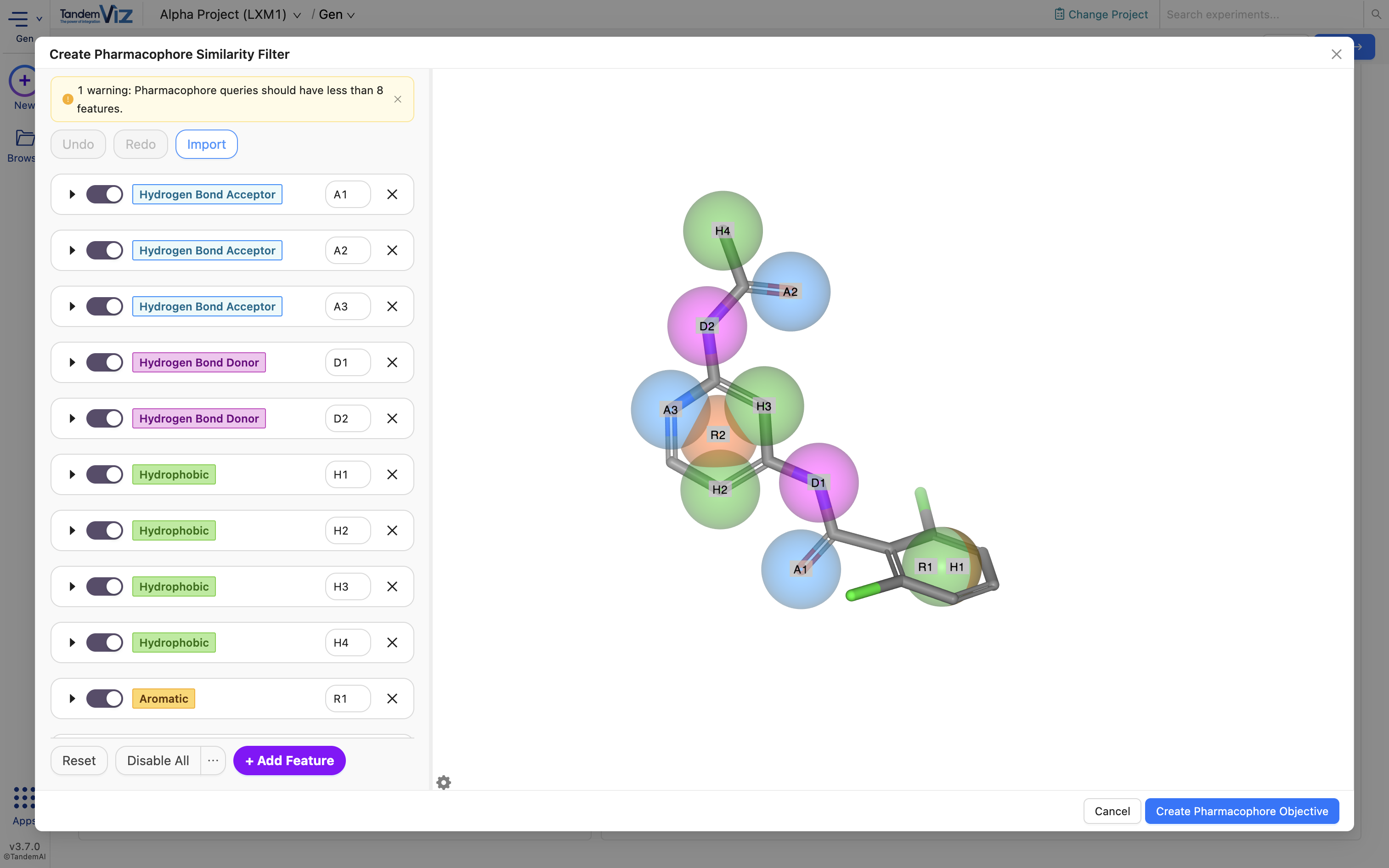 The TandemViz pharmacophore editor can already automatically create a pharmacophore model using a ligand-based approach.,