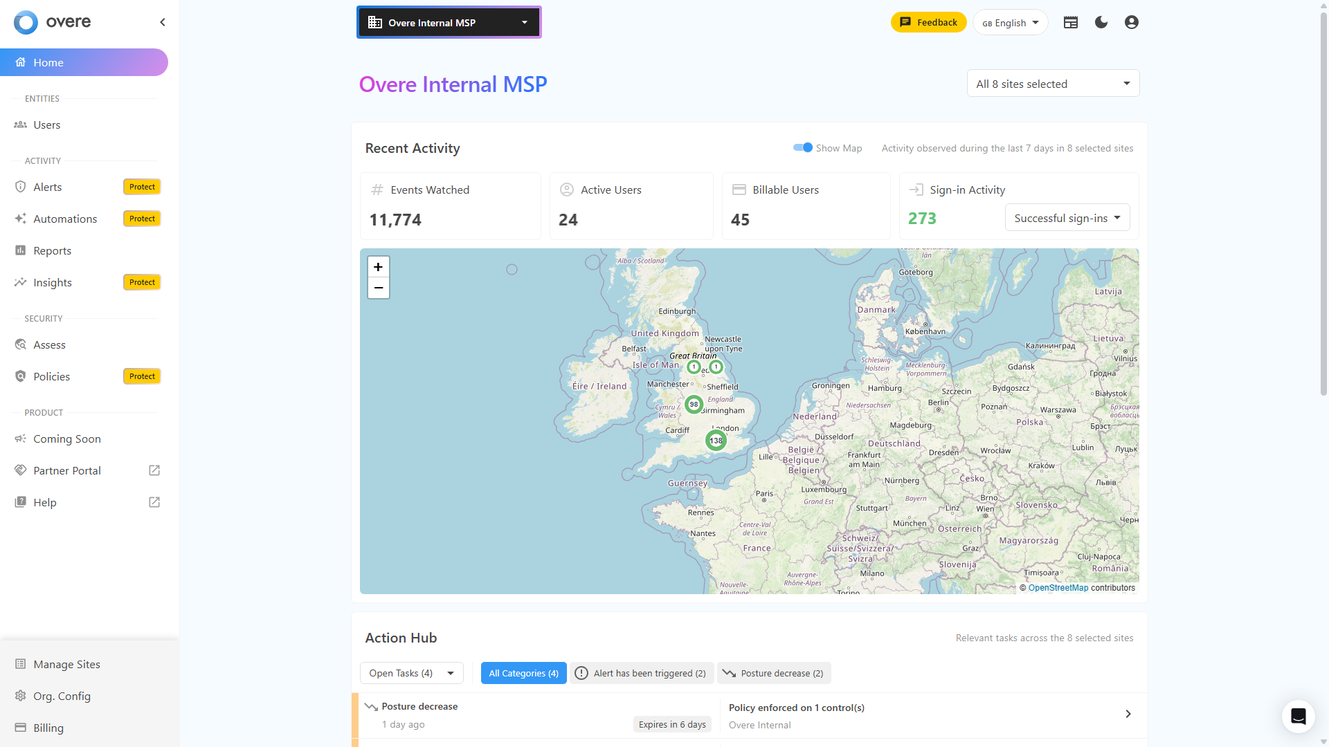 You can find the Global Dashboard for your current Organisation from the Home Tab