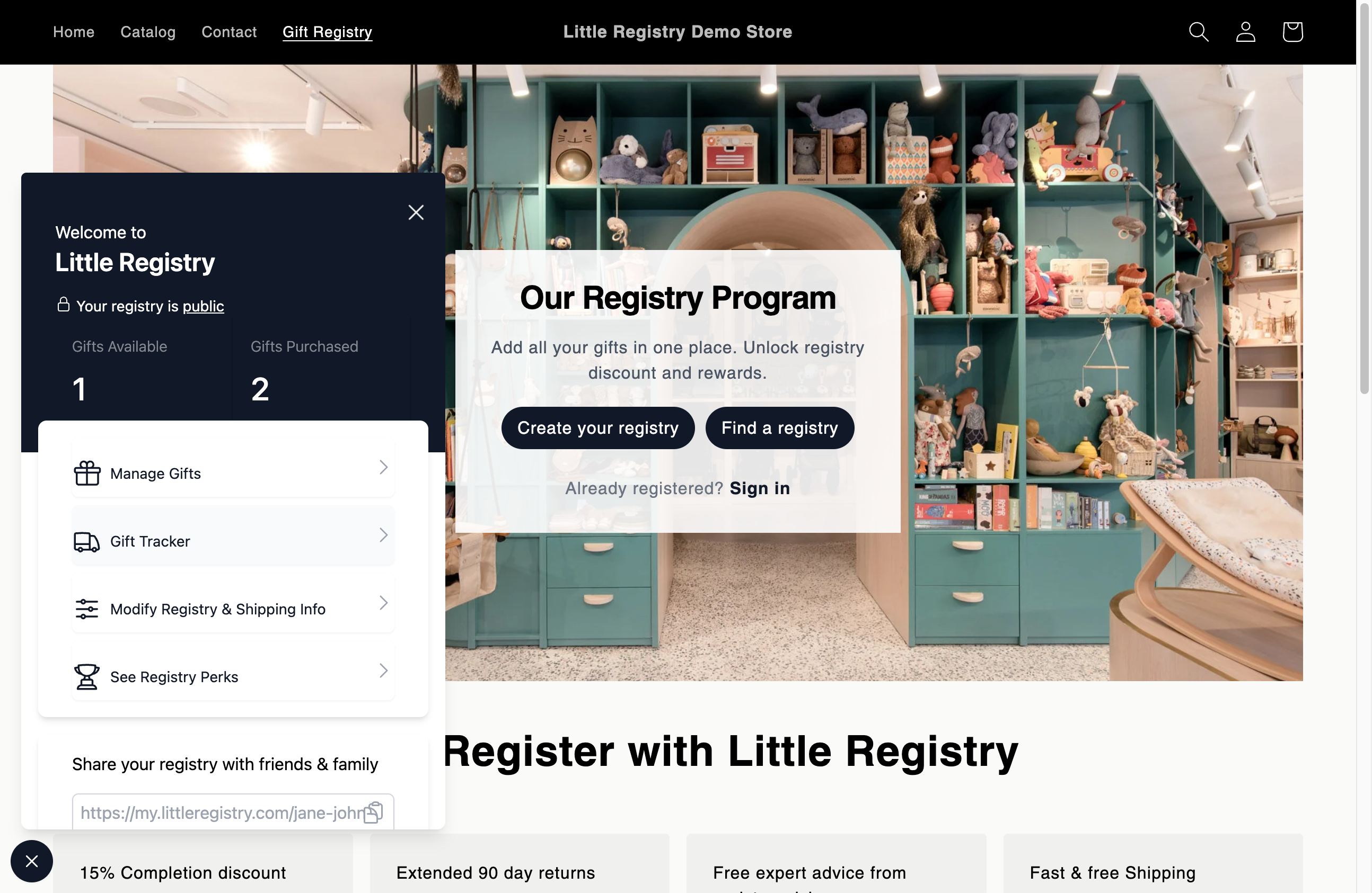 Access the gift tracker from the gift registry widget