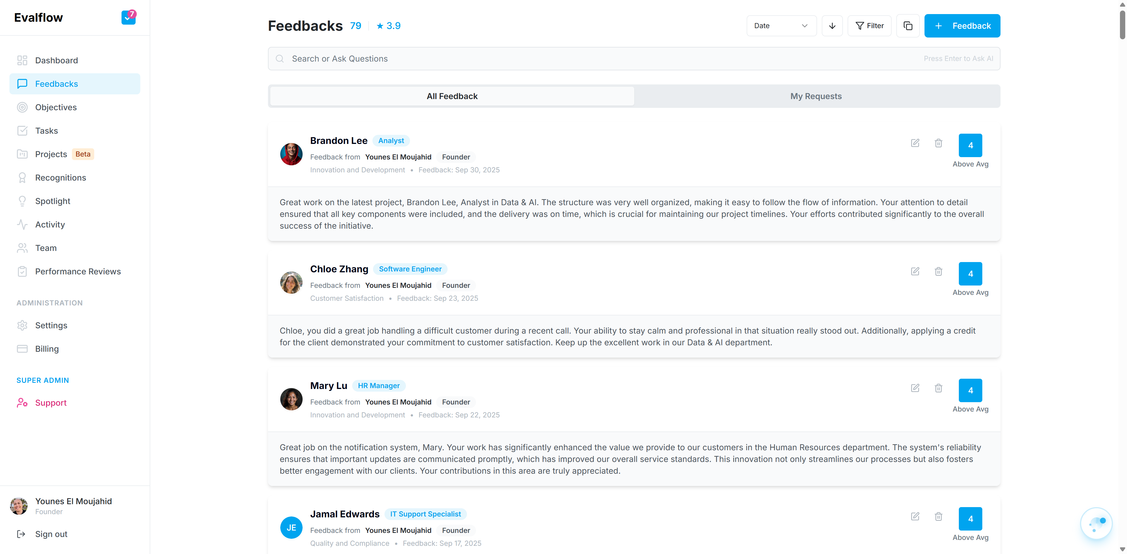 Click "Add Feedback" to start creating or requesting feedback.