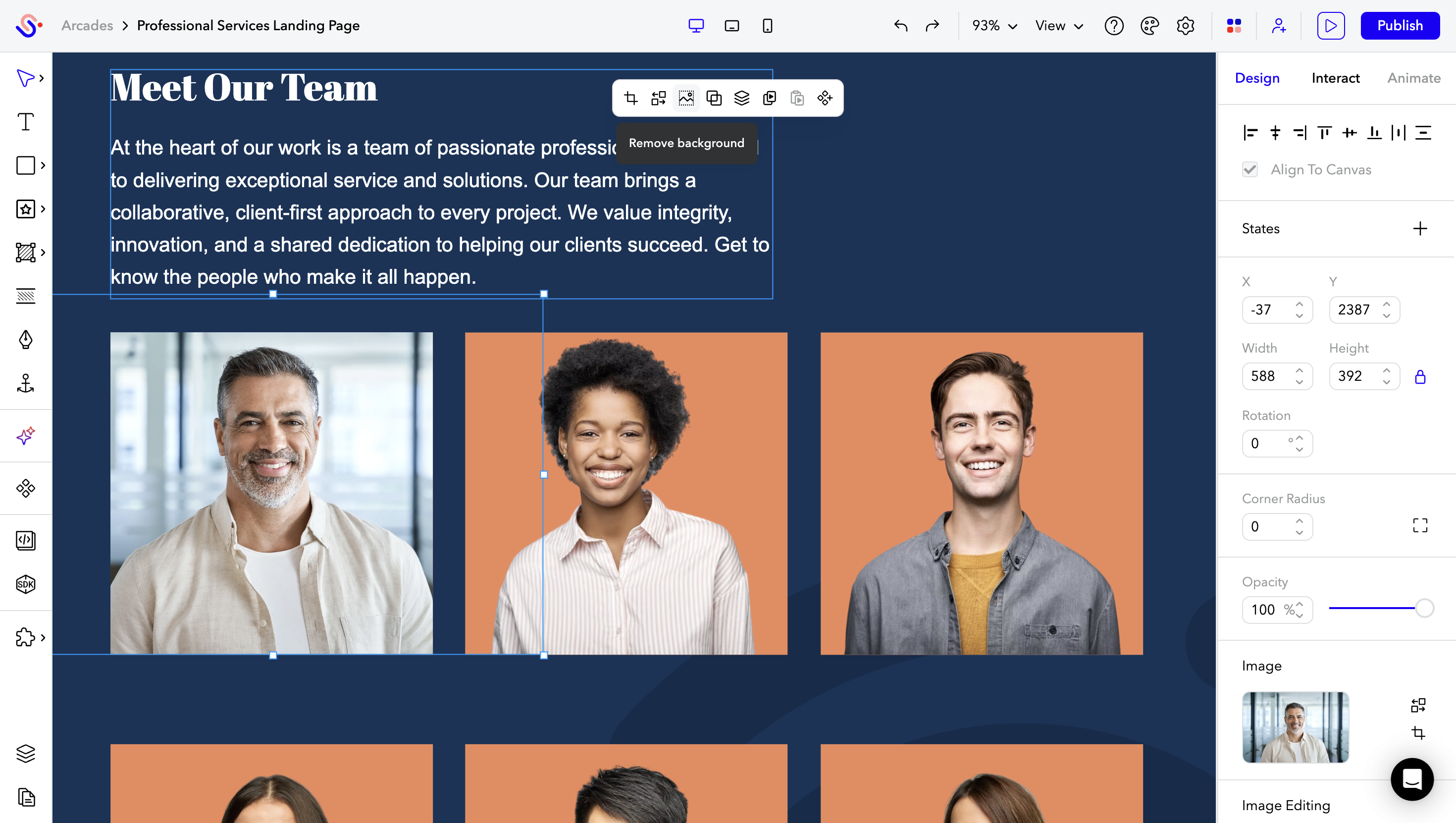 Select "Remove background" on the Contextual Toolbar.