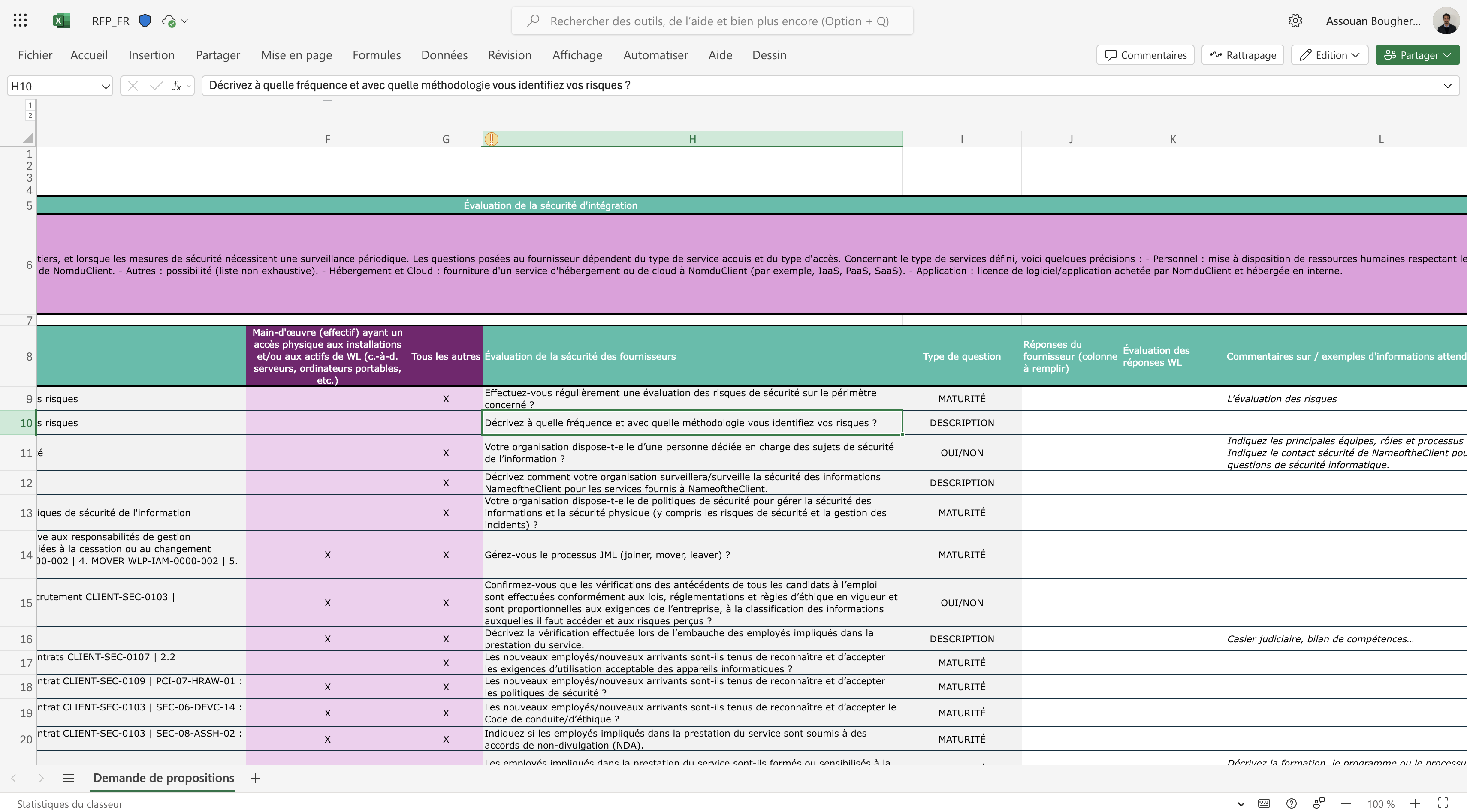 Ceci est un exemple d'un (très long) questionnaire à compléter