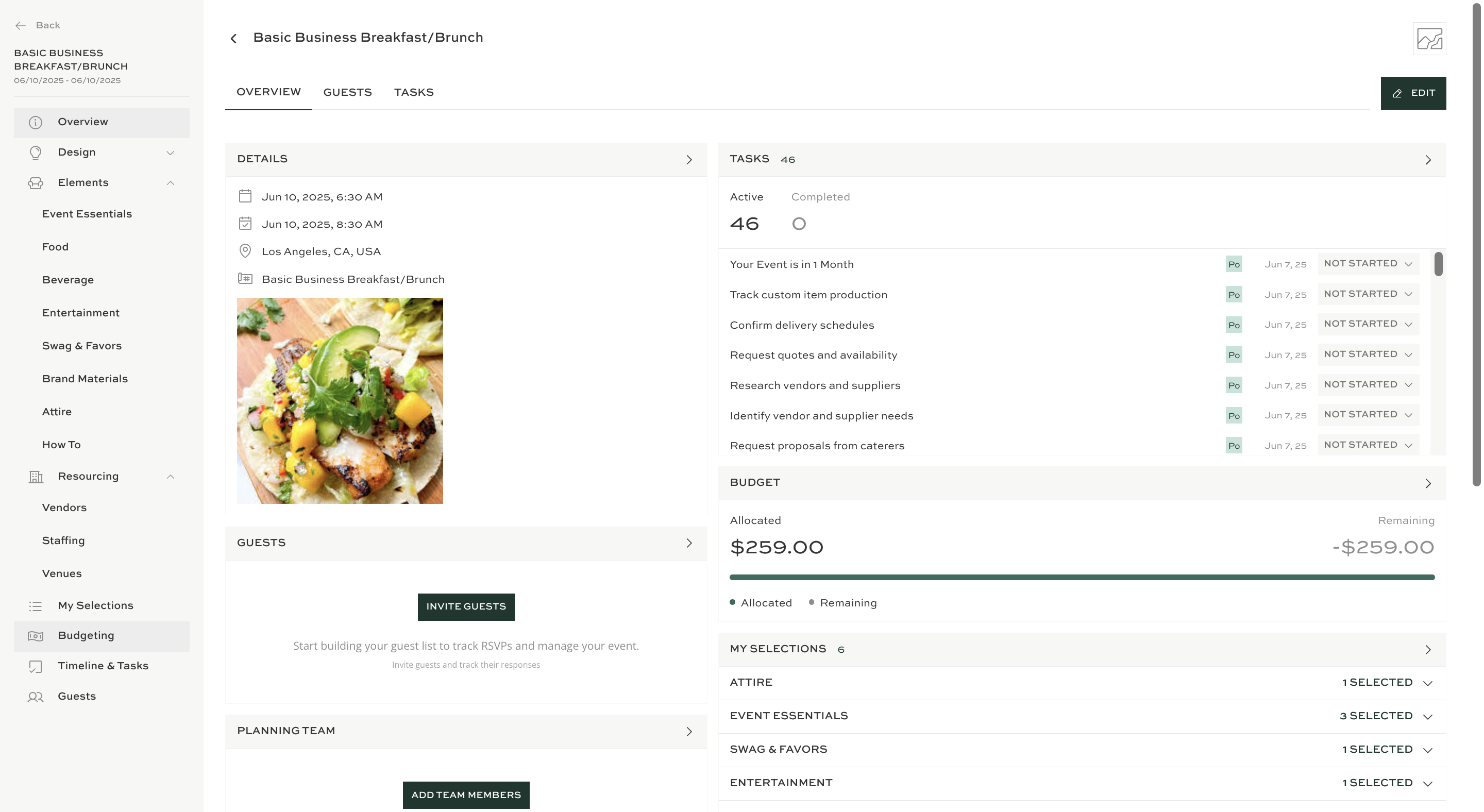 Navigate to the Budgeting section to review, manage, or adjust your event's budget and track expenses.