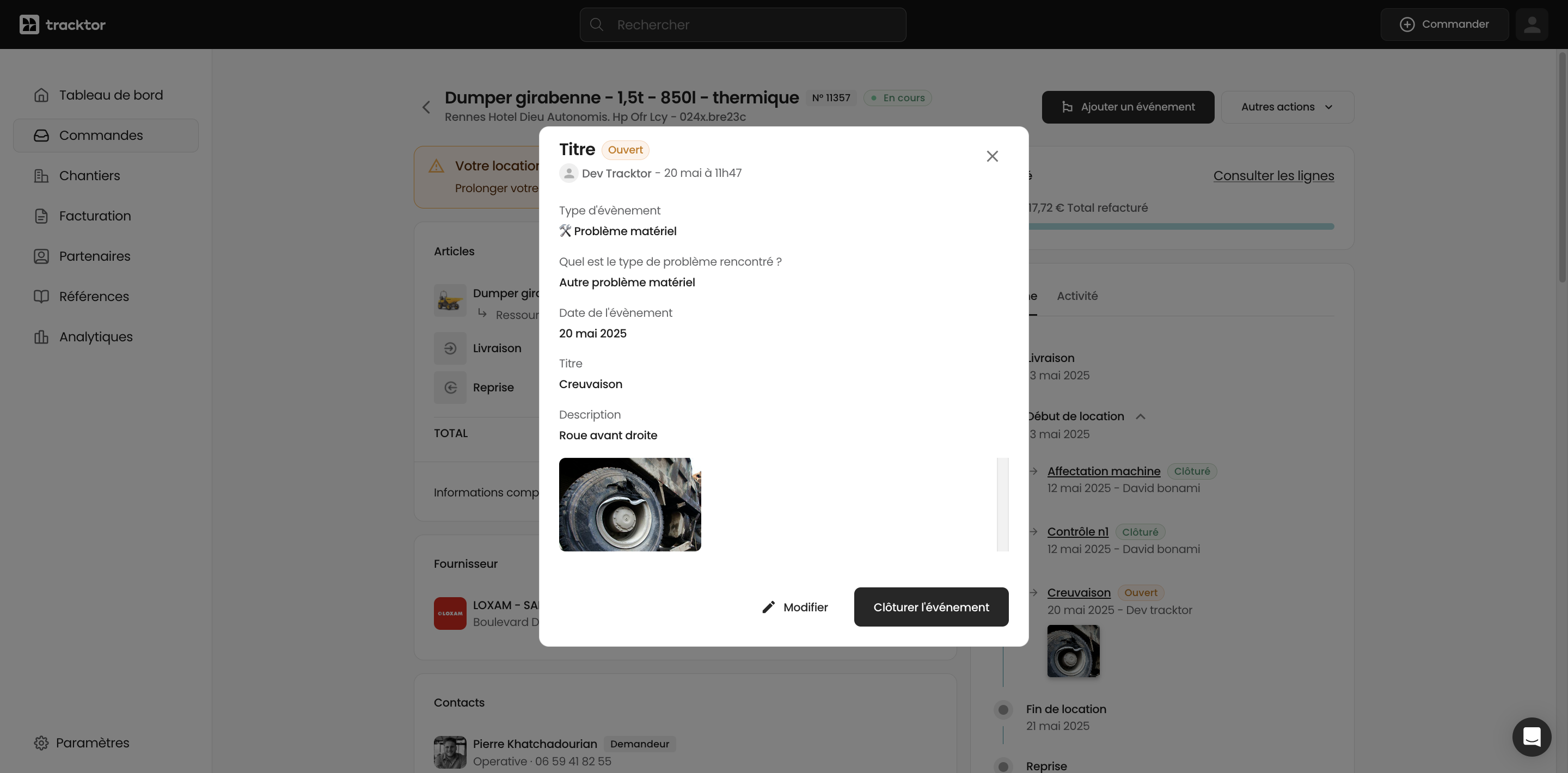 Cliquez sur "Modifier" pour ajouter un impact de facturation