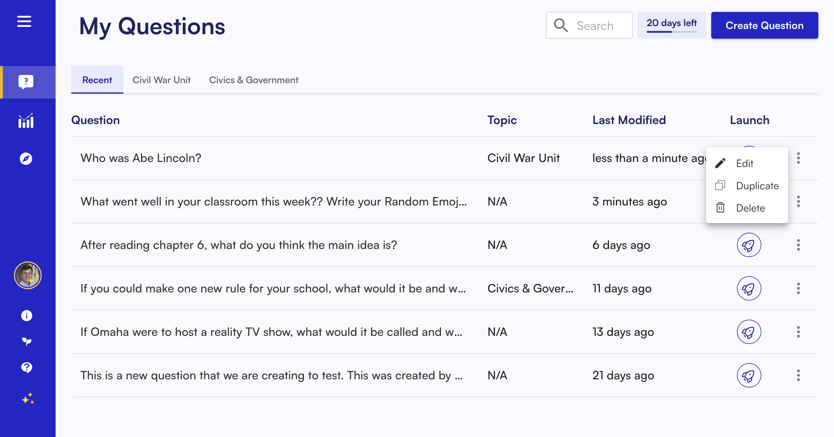 After organizing questions by topic, click on the topic heading in your dashboard 