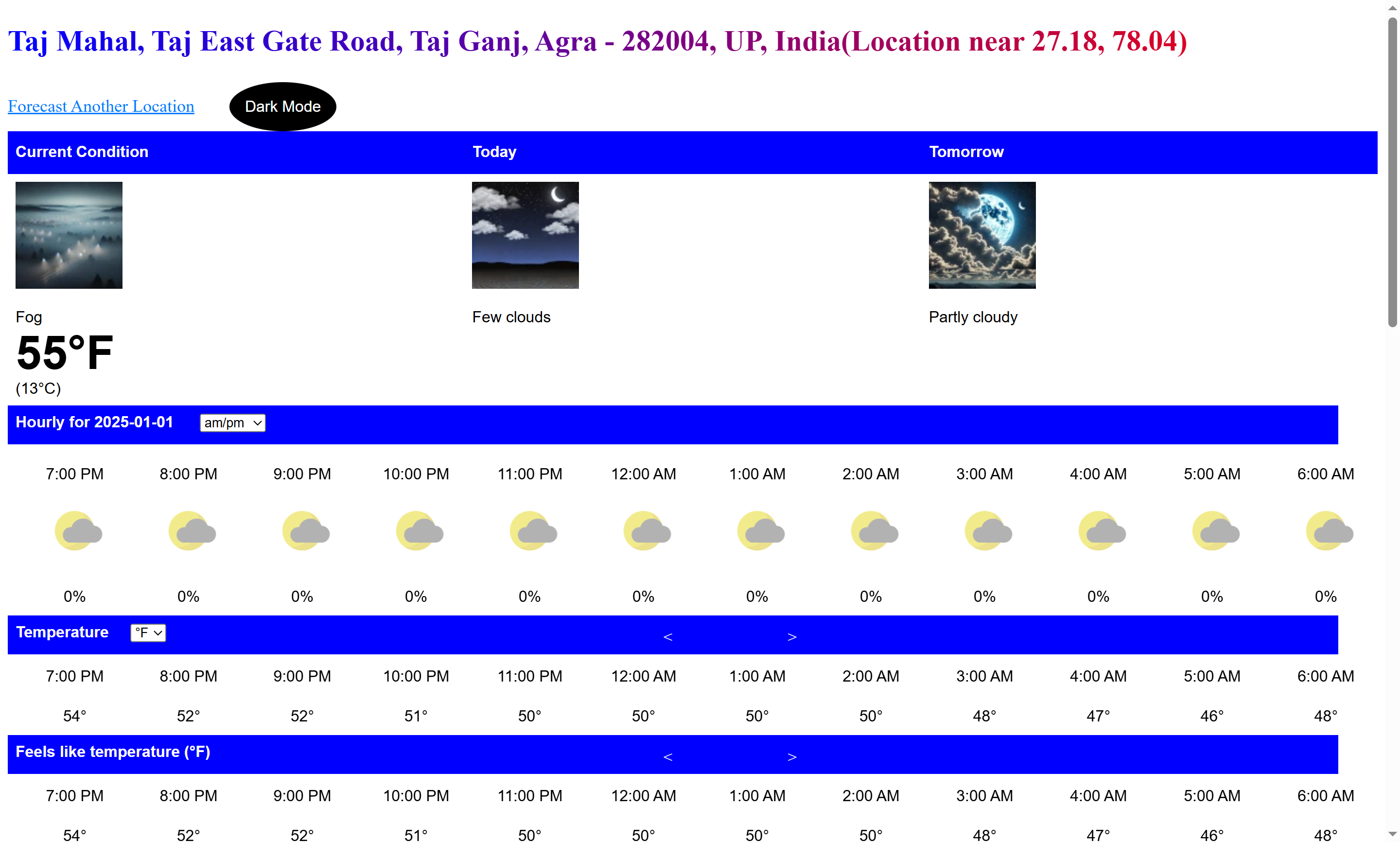 Explore weather forecasts for renowned tourist landmarks like the Taj Mahal, ensuring you're prepared for any weather conditions at these iconic destinations.