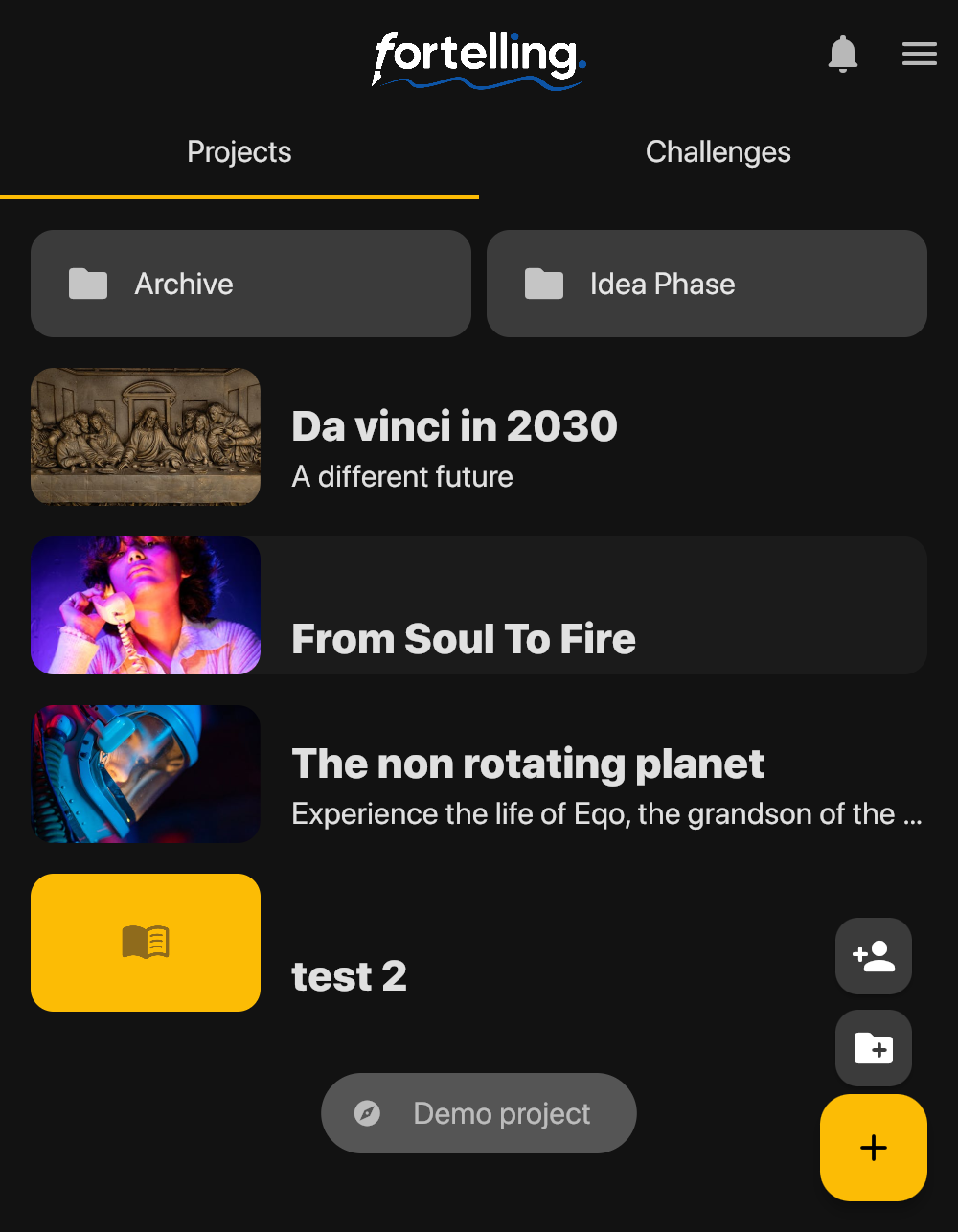 Click the project you want to share.