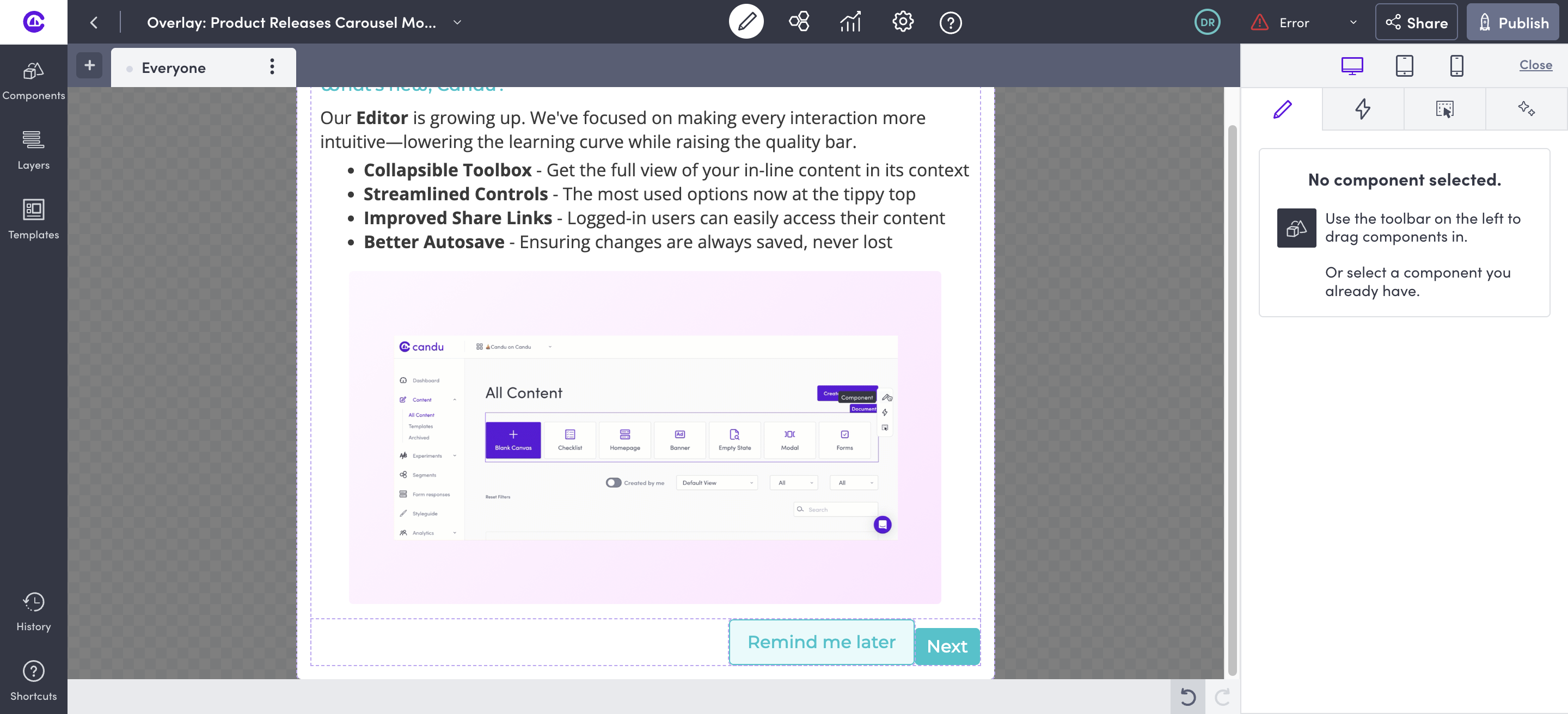 Add a Button inside your modal and label it "Remind me later."