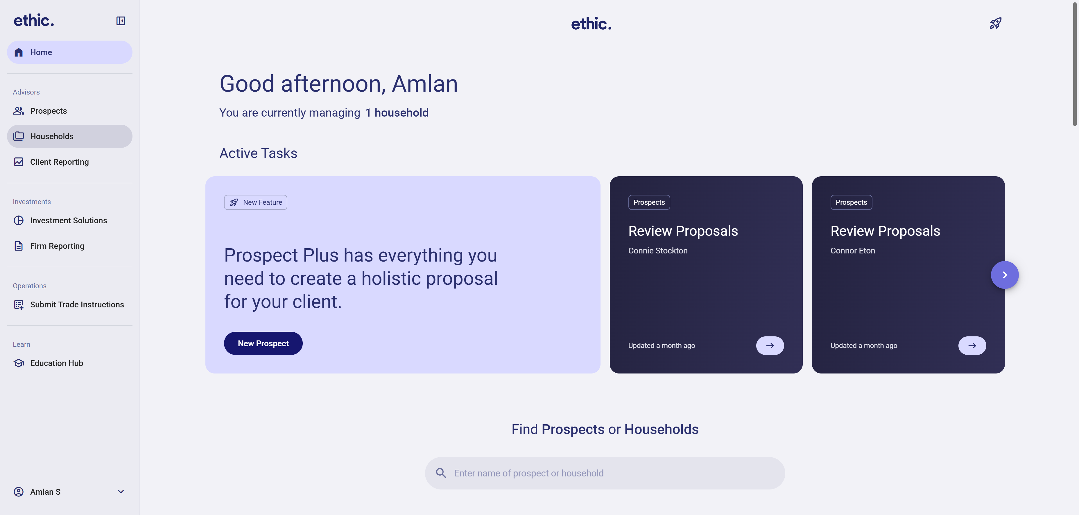 Start by selecting Households to view your client accounts.