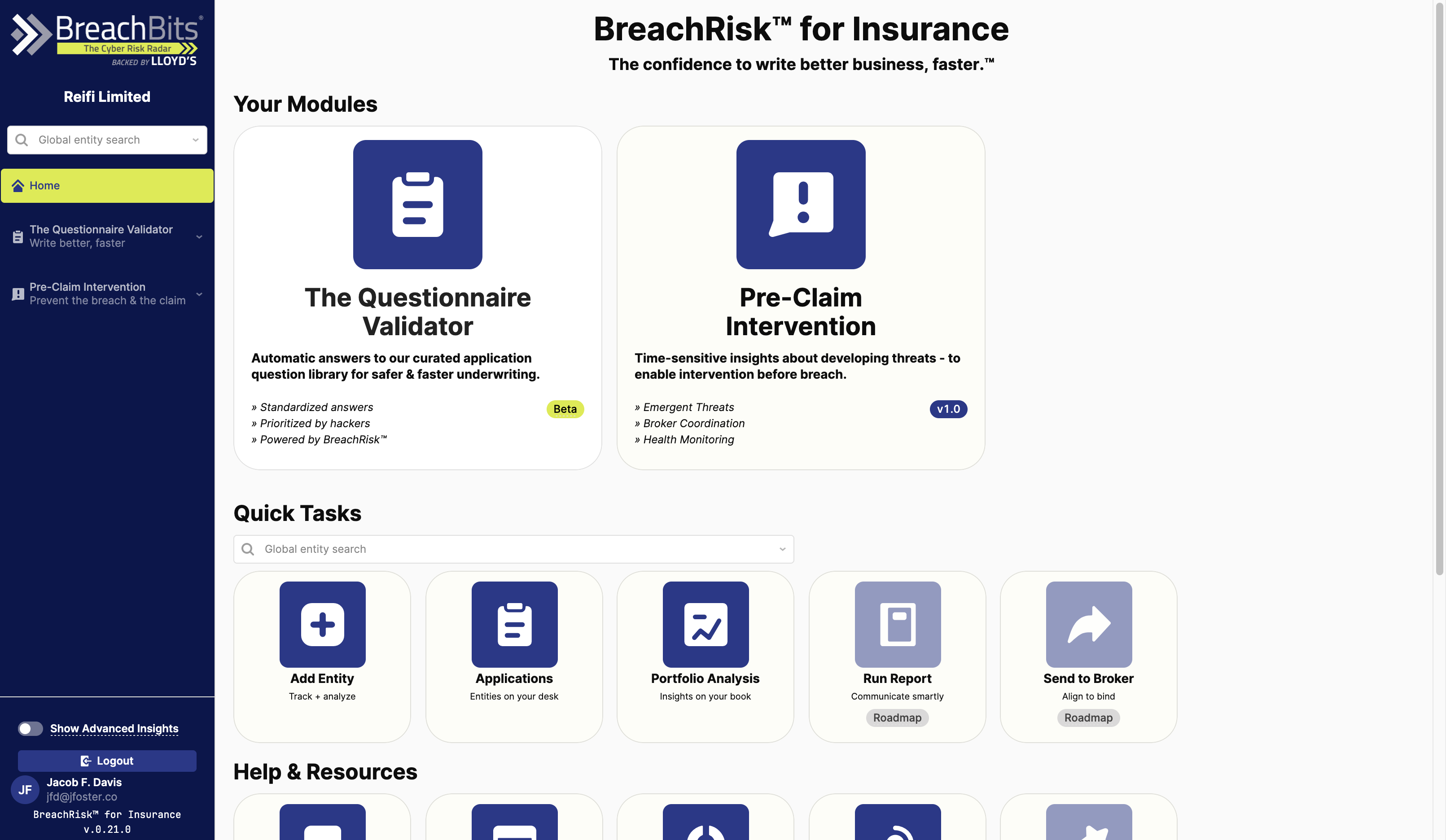 Select the Questionnaire Validator module to start tracking and validating new entities.