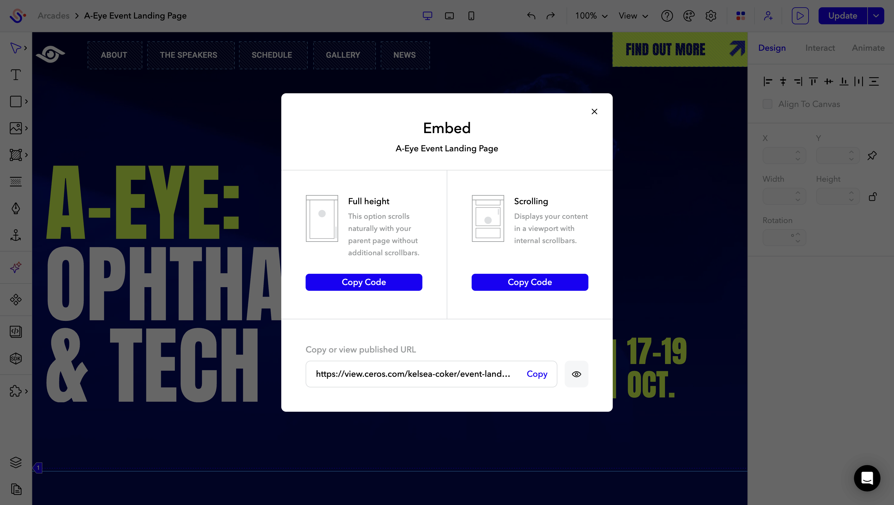 Select either the Full height or Scrolling embed code provided.