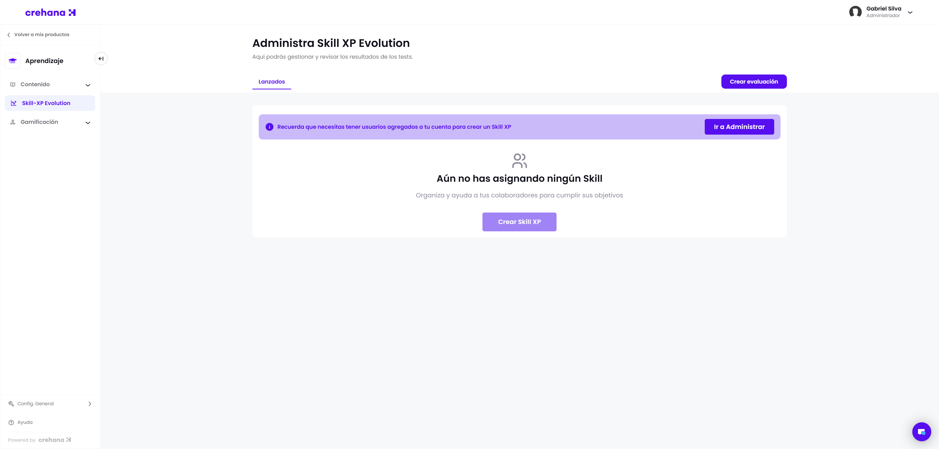 Comience haciendo clic en el botón Crear XP de habilidad para comenzar a crear una nueva evaluación de habilidades y ayudar a los empleados a alcanzar sus objetivos.