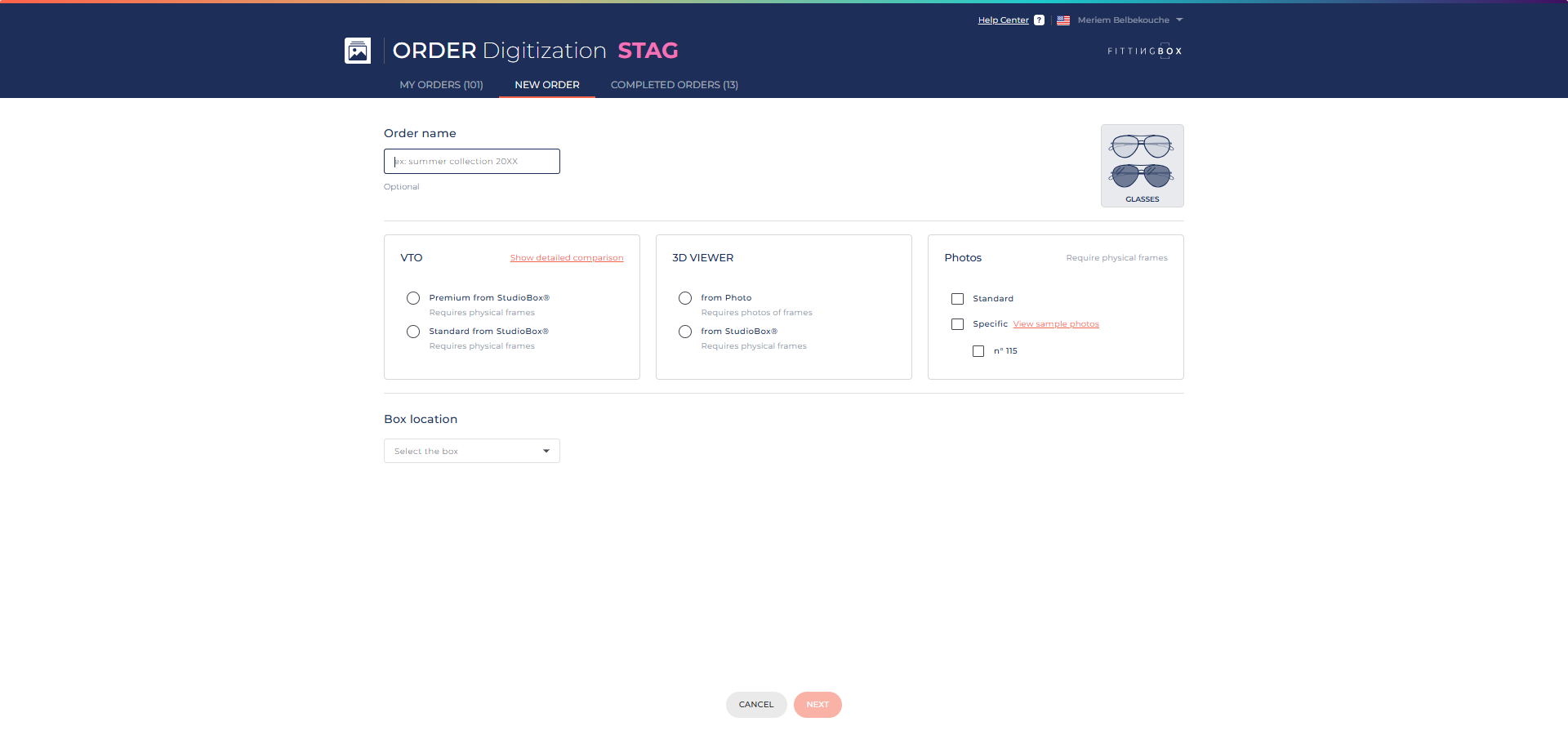 Click on NEW ORDER to start placing an order.