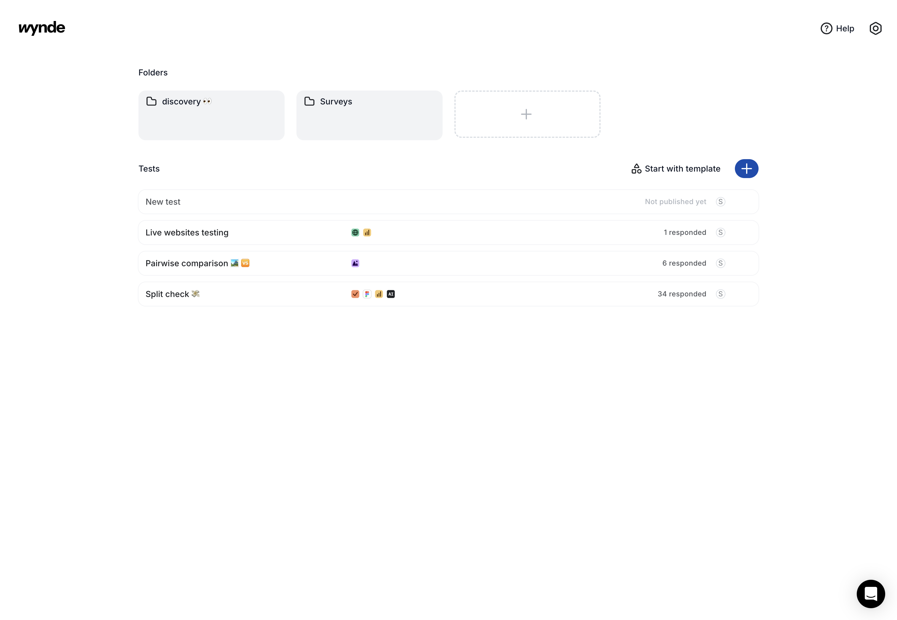 Wynde is a platform for unmoderated user research and surveys. Let's create a study.