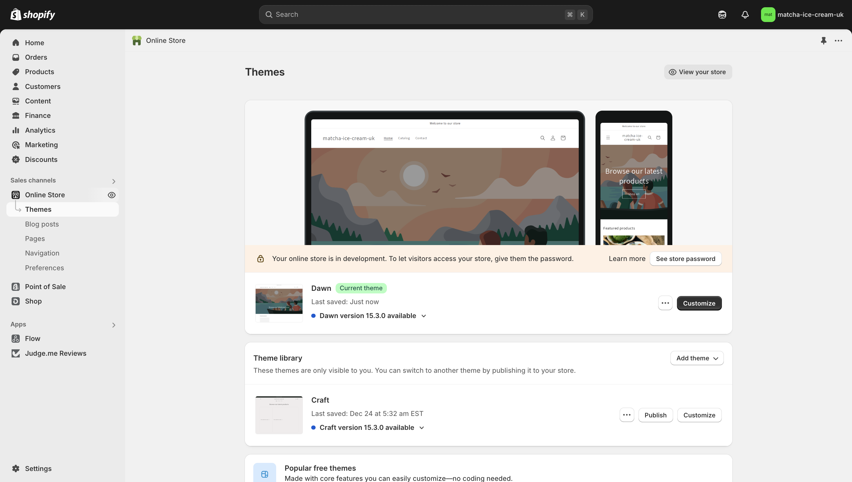 In Online Store > Themes, click **Customize**.