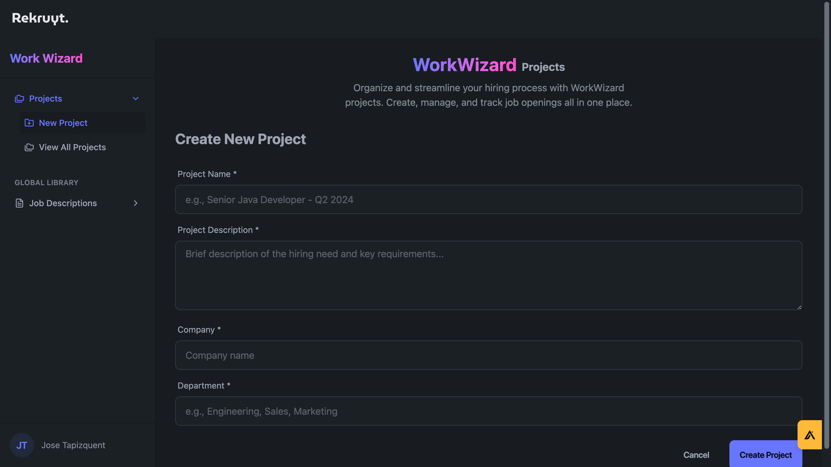 Enter the project information to define its purpose clearly.