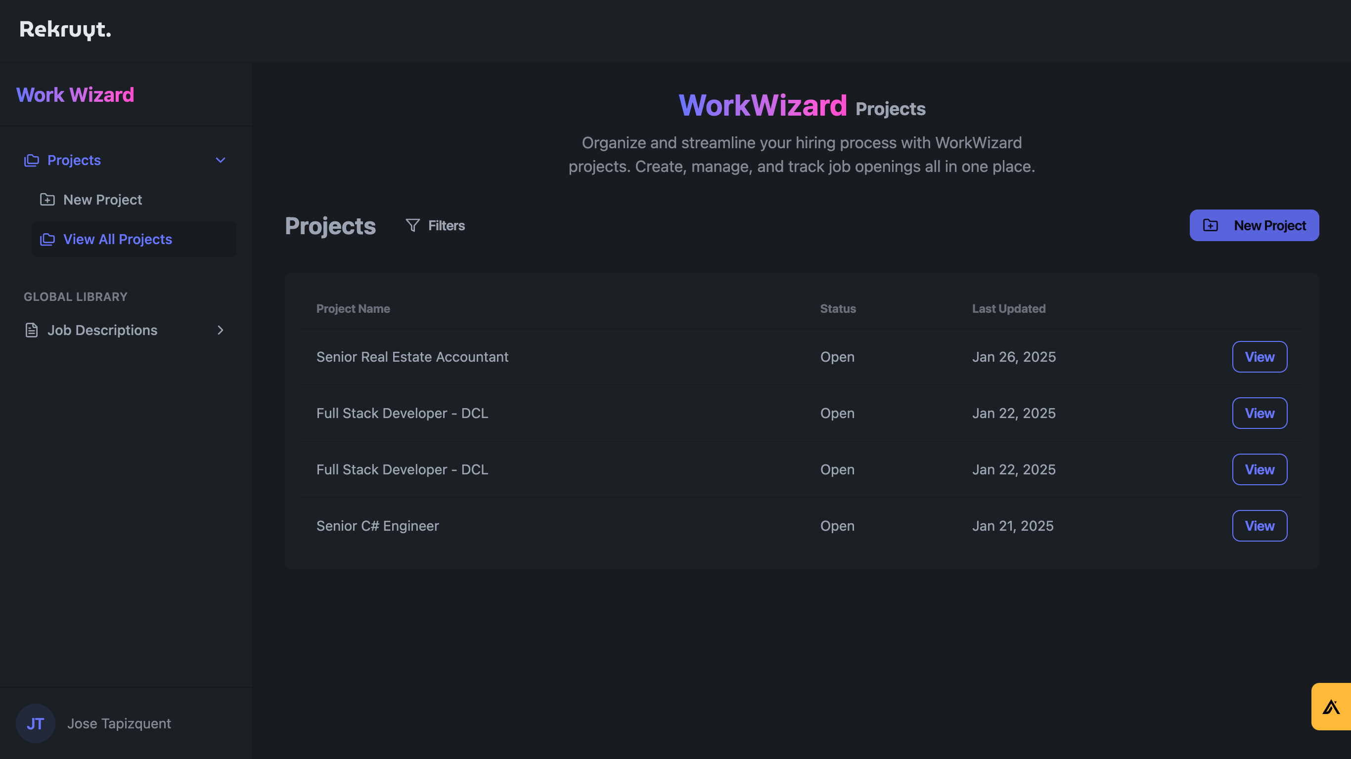 Kickstart your recruitment journey by creating a new project now!
