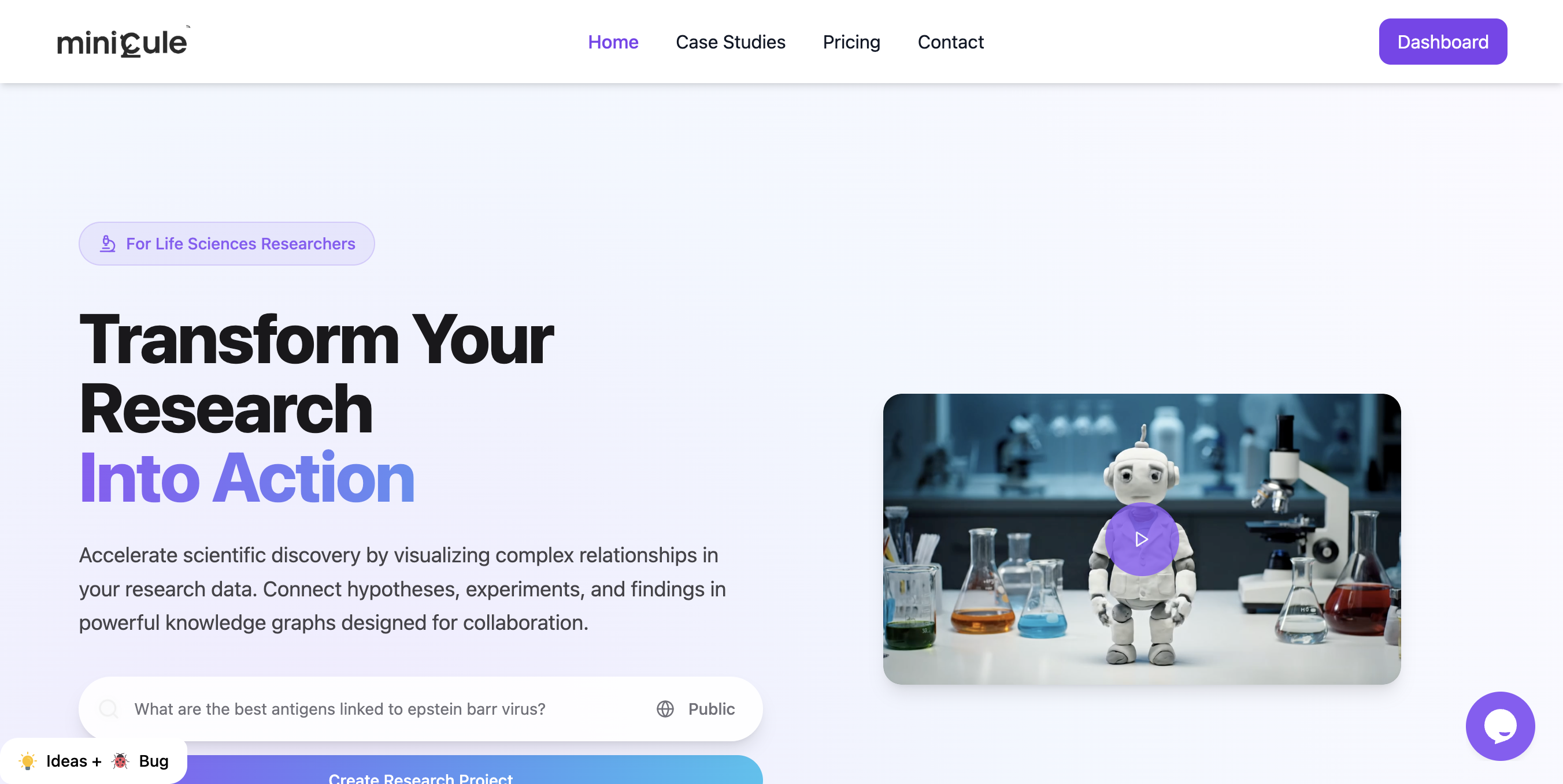 Start by launching the app to access Minicule's dynamic dashboard.