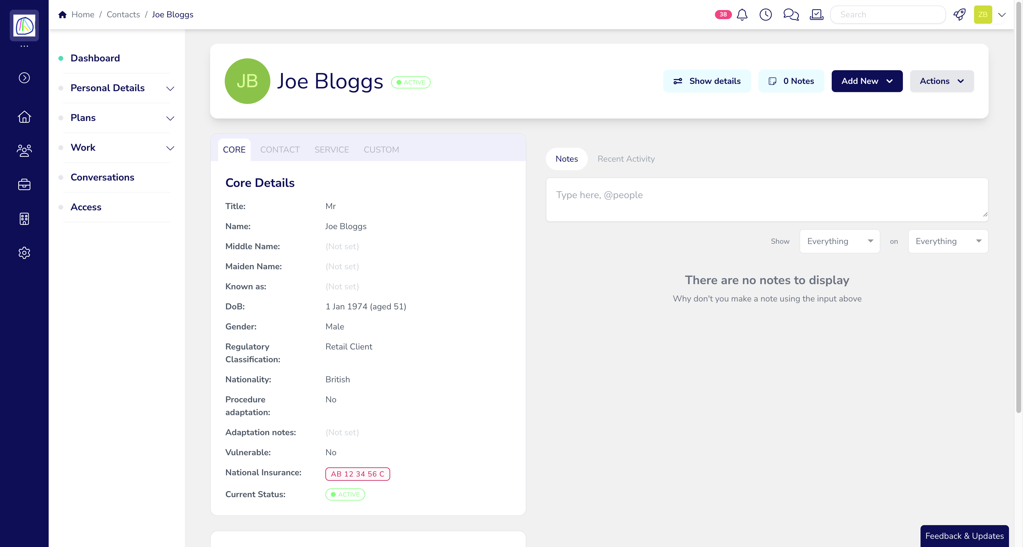 From within a **Client** record, click the **Actions** button