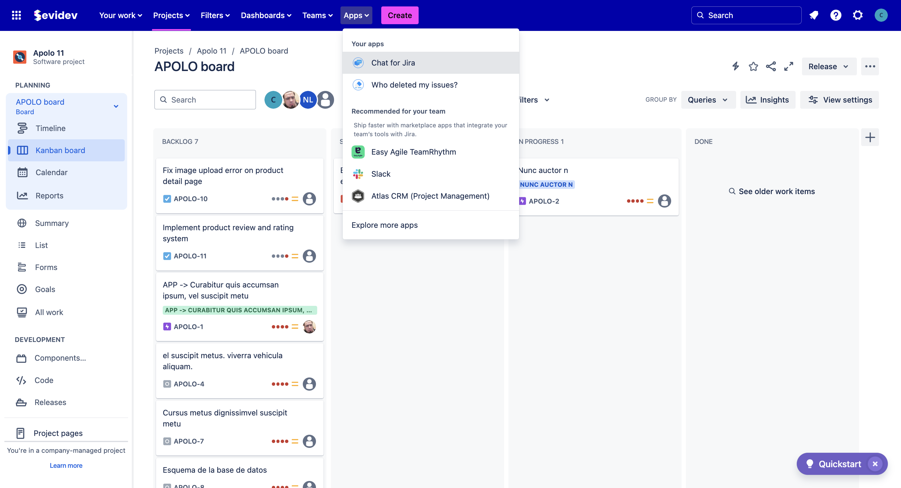Access seamless team communication by selecting Chat for Jira from the Apps menu.