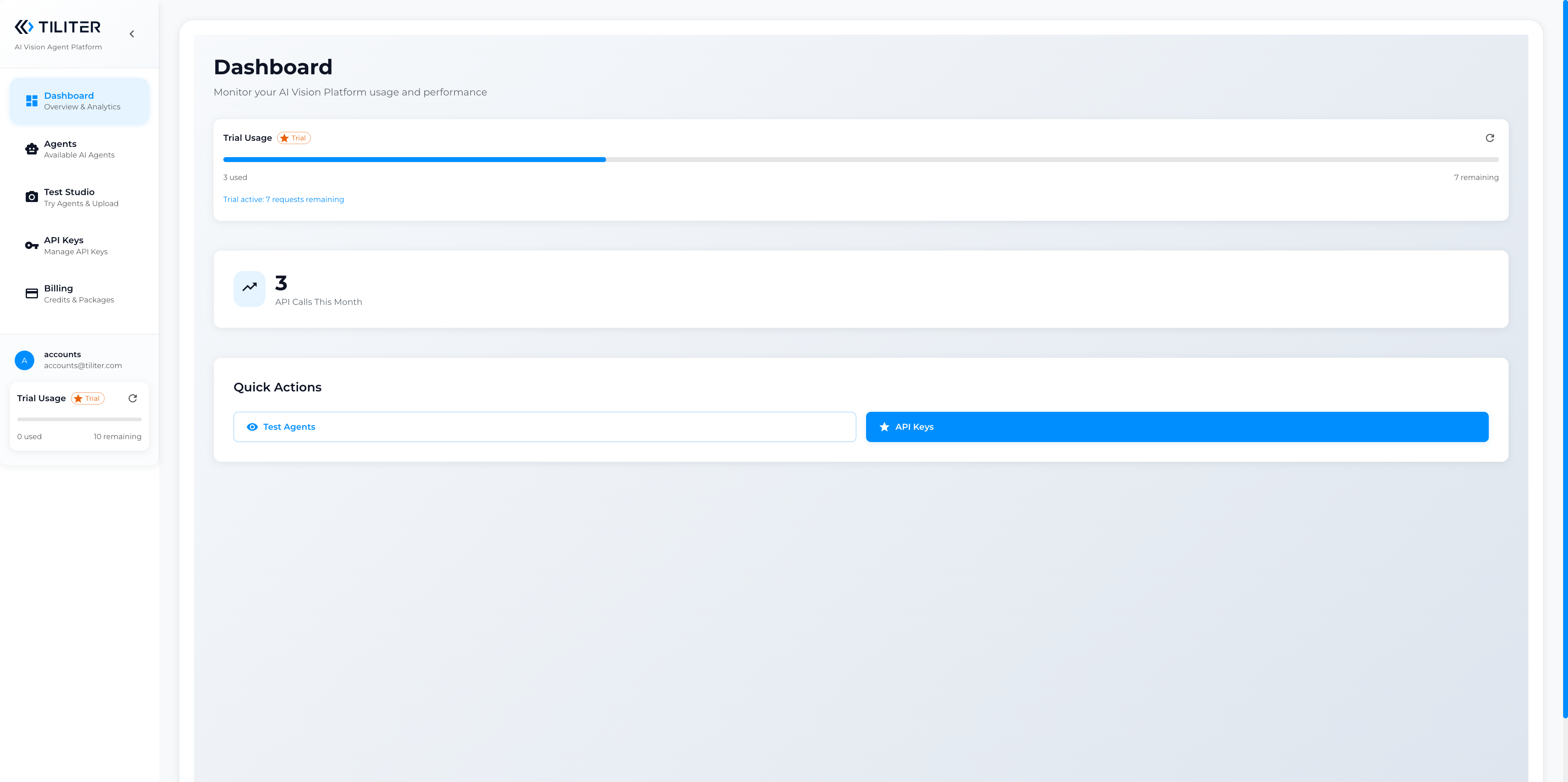 Access the Agents section to manage and test powerful AI vision agents for your image analysis needs.