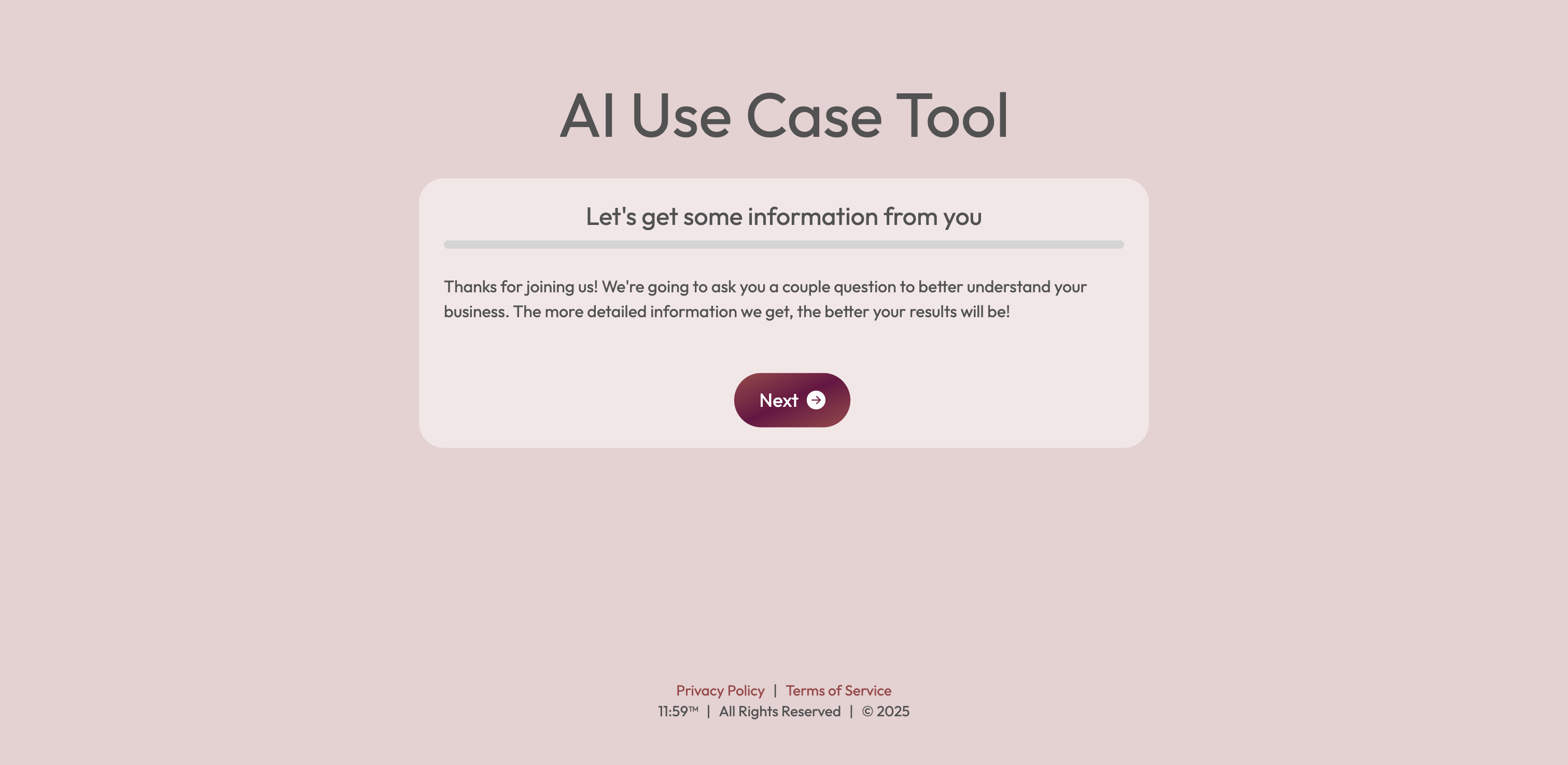To begin, the tool will gather some basic info about your company. 