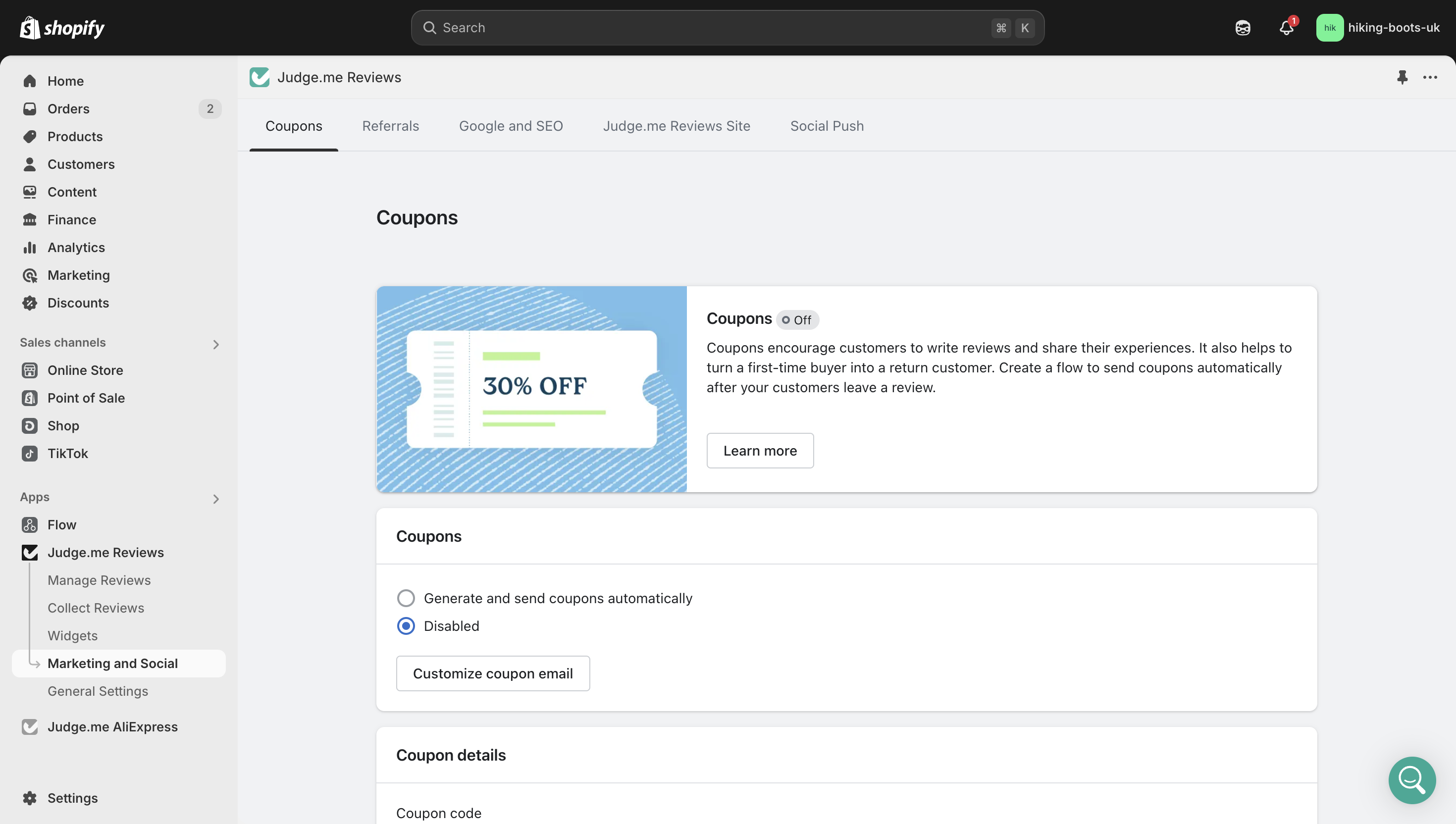 Select **Generate and send coupons automatically**.