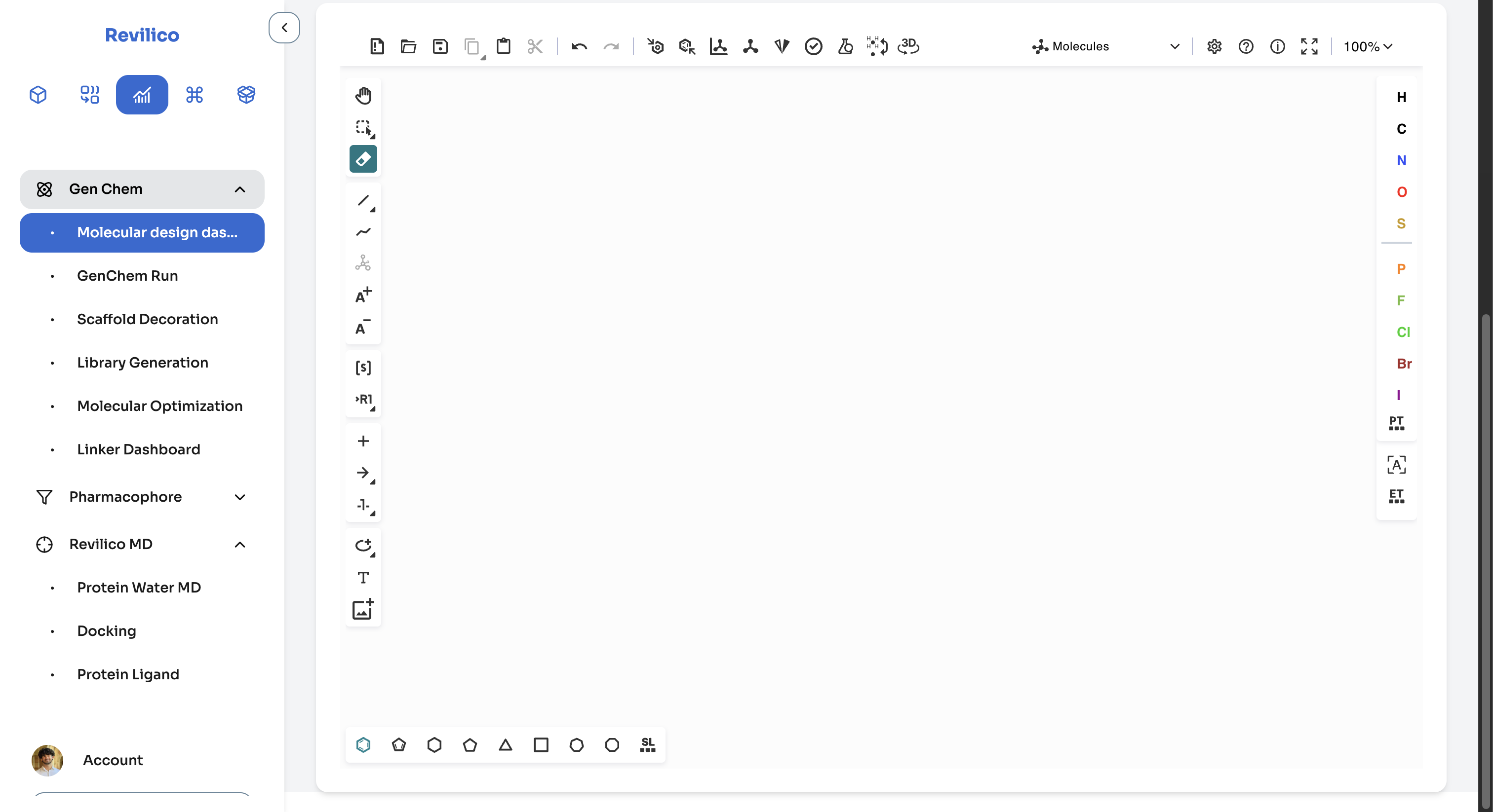 We'll begin in the Molecular Design Dashboard tab.