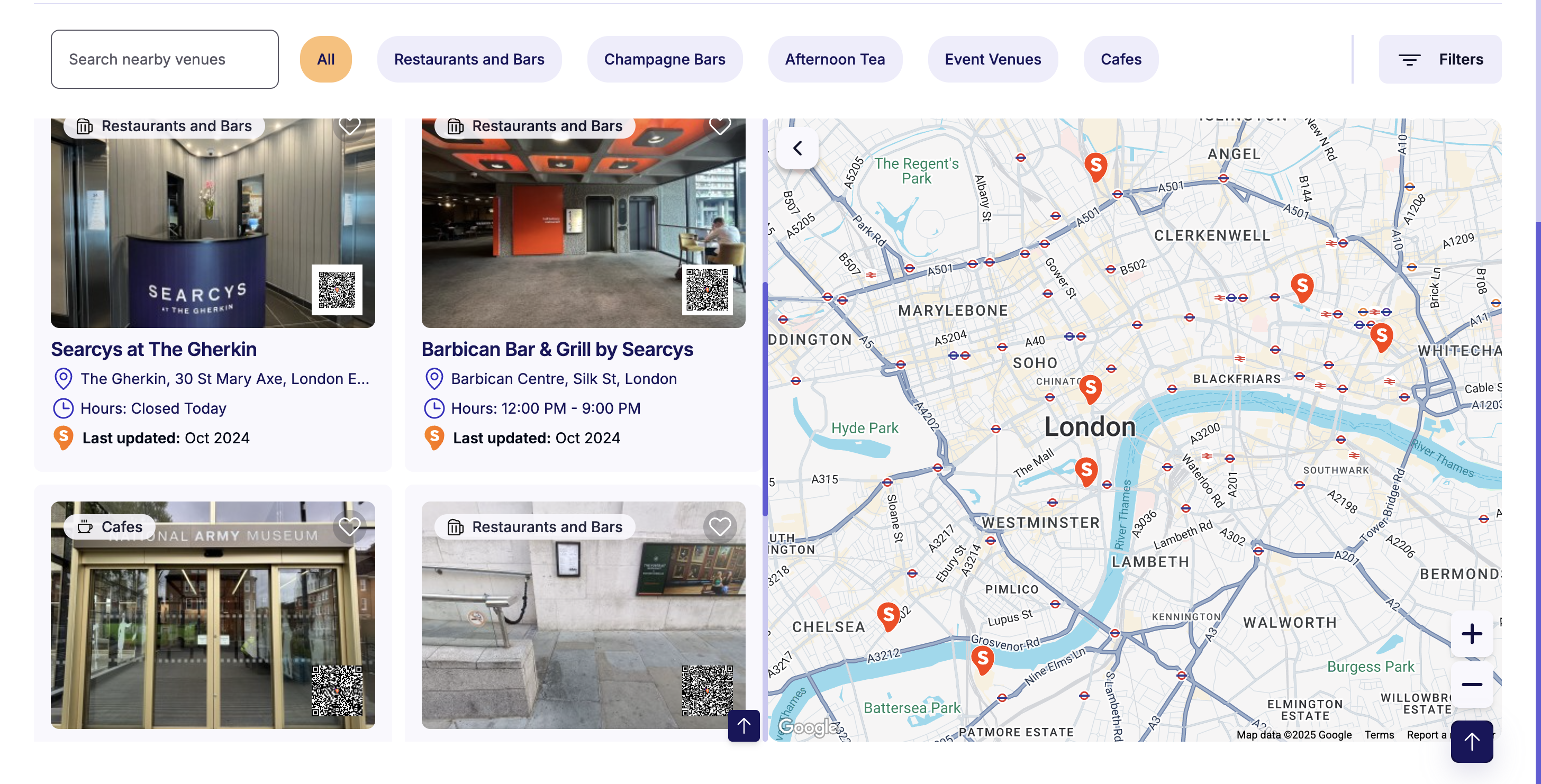 Click the place cards, or the map pins, to open a specific places profile. 