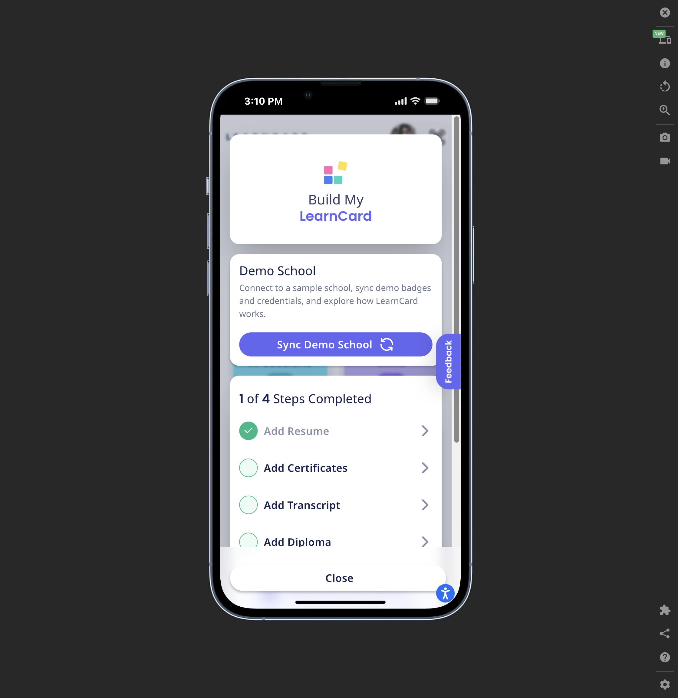 Let's fill up this wallet with credentials. With one tap, select Sync Demo School and import a variety of credentials. 