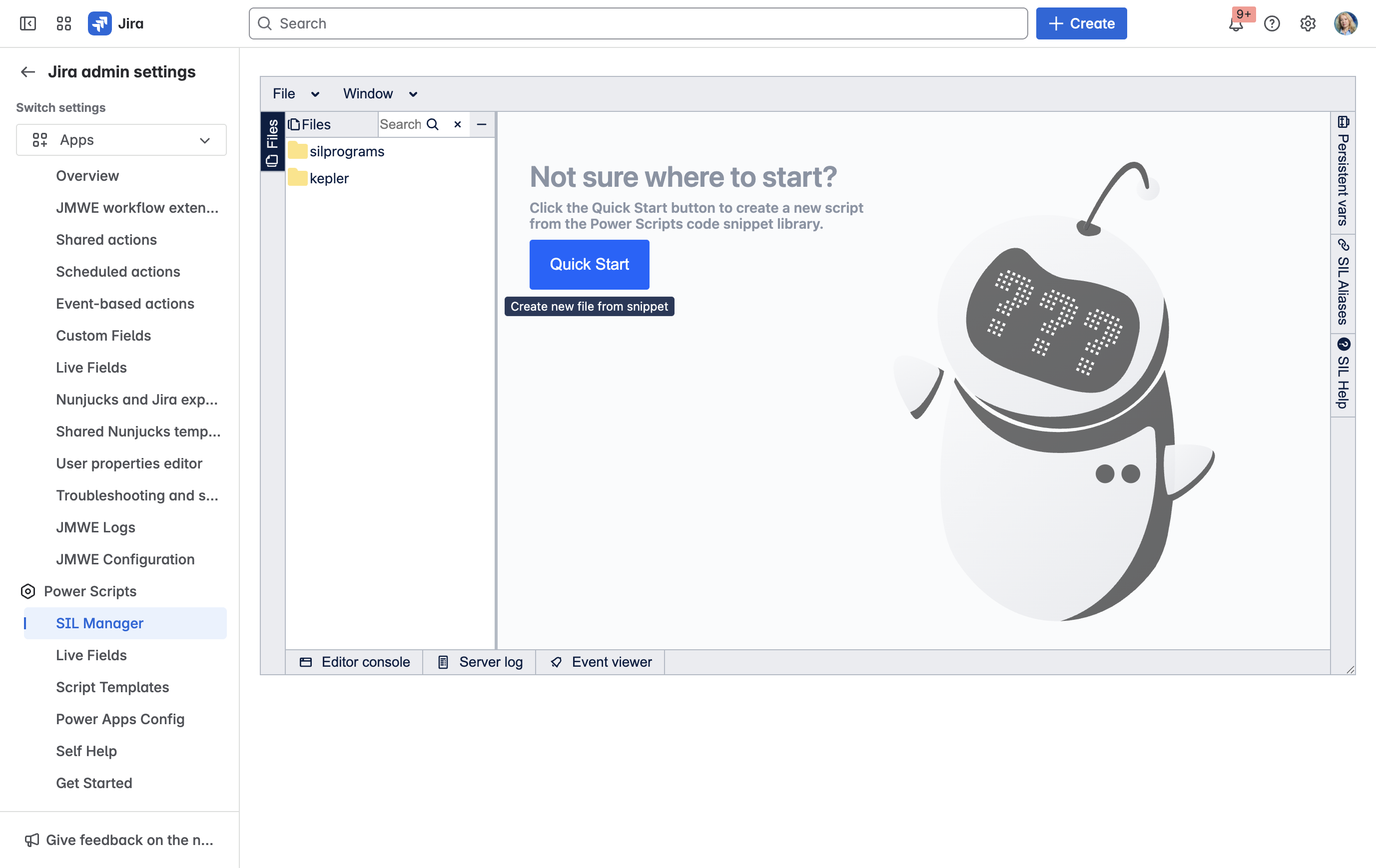 First, open SIL Manager and click the **Quick Start** button. This launches the *Script Snippets* library.
