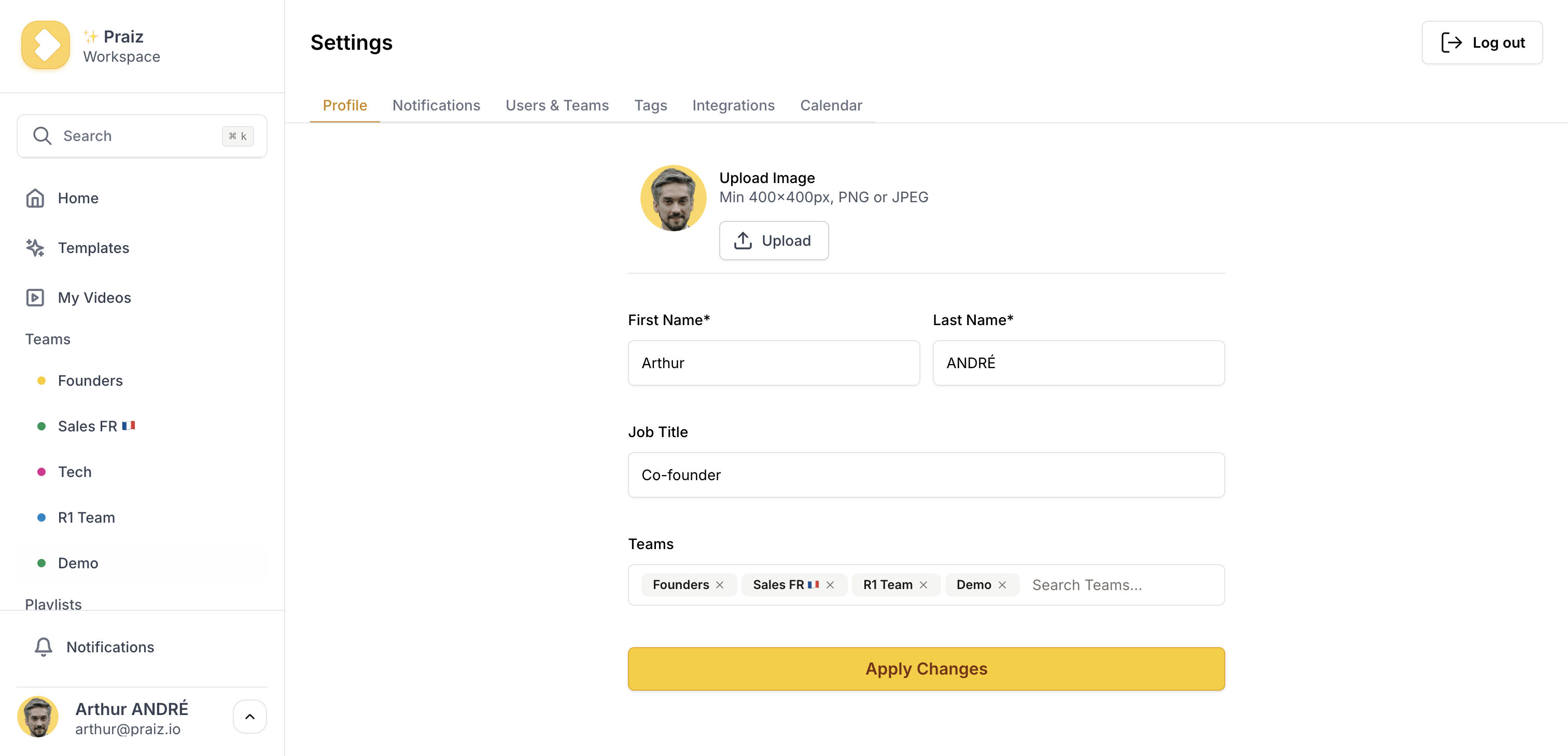 Go to the **Integrations** tab