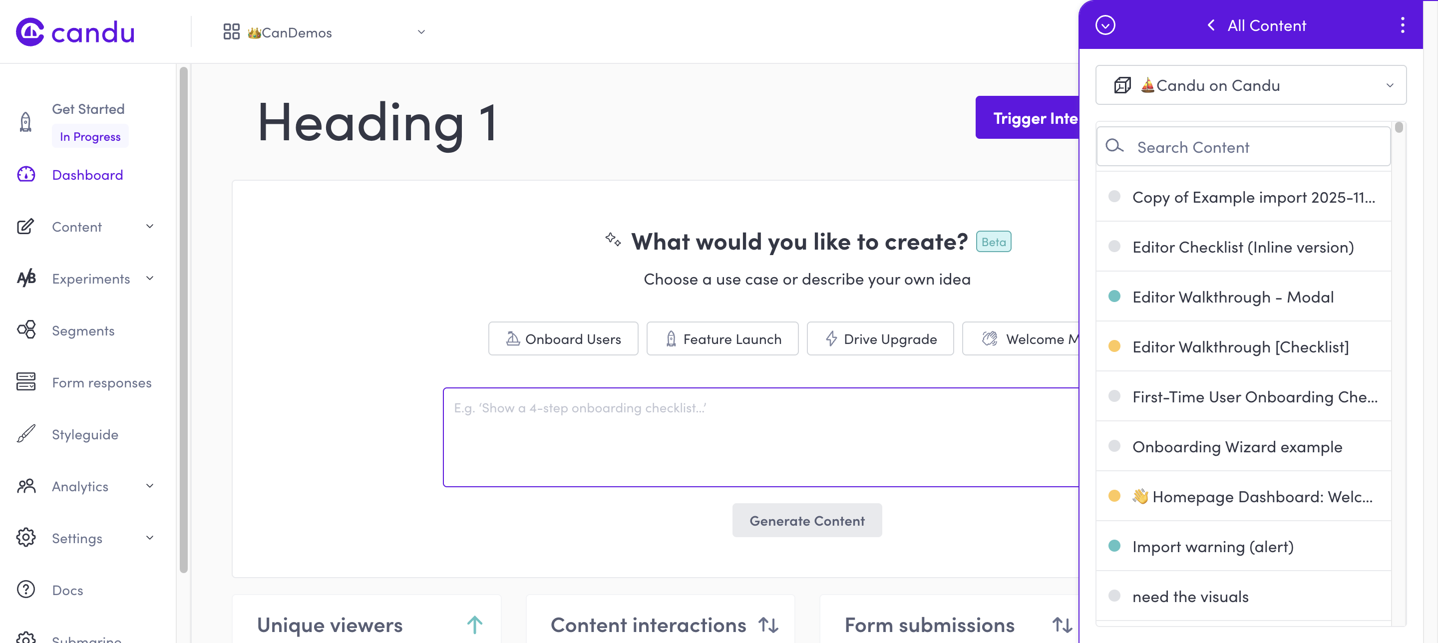 Select the workspace where you built the content