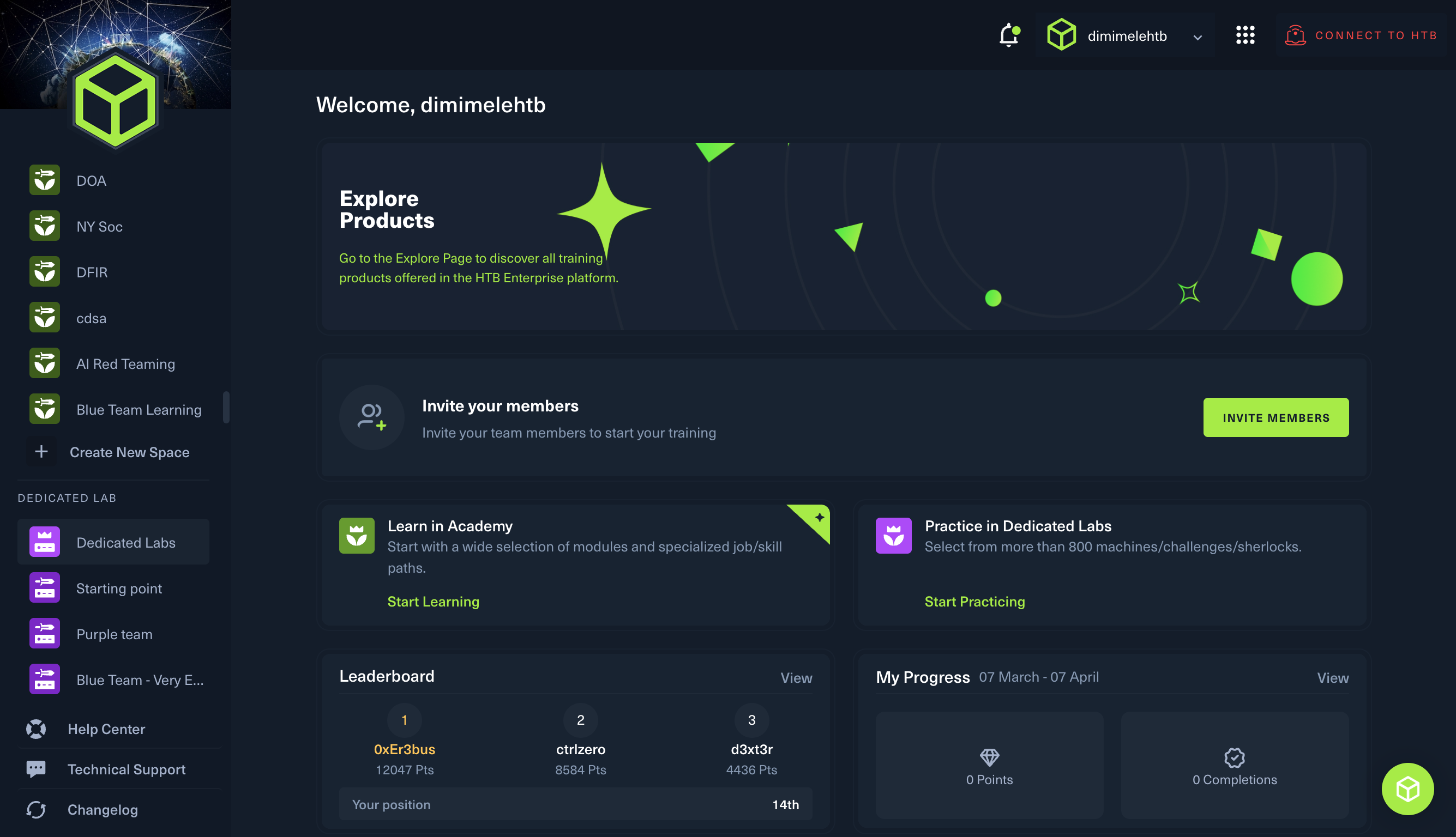 Enter any Space within the HTB Enterprise Platform