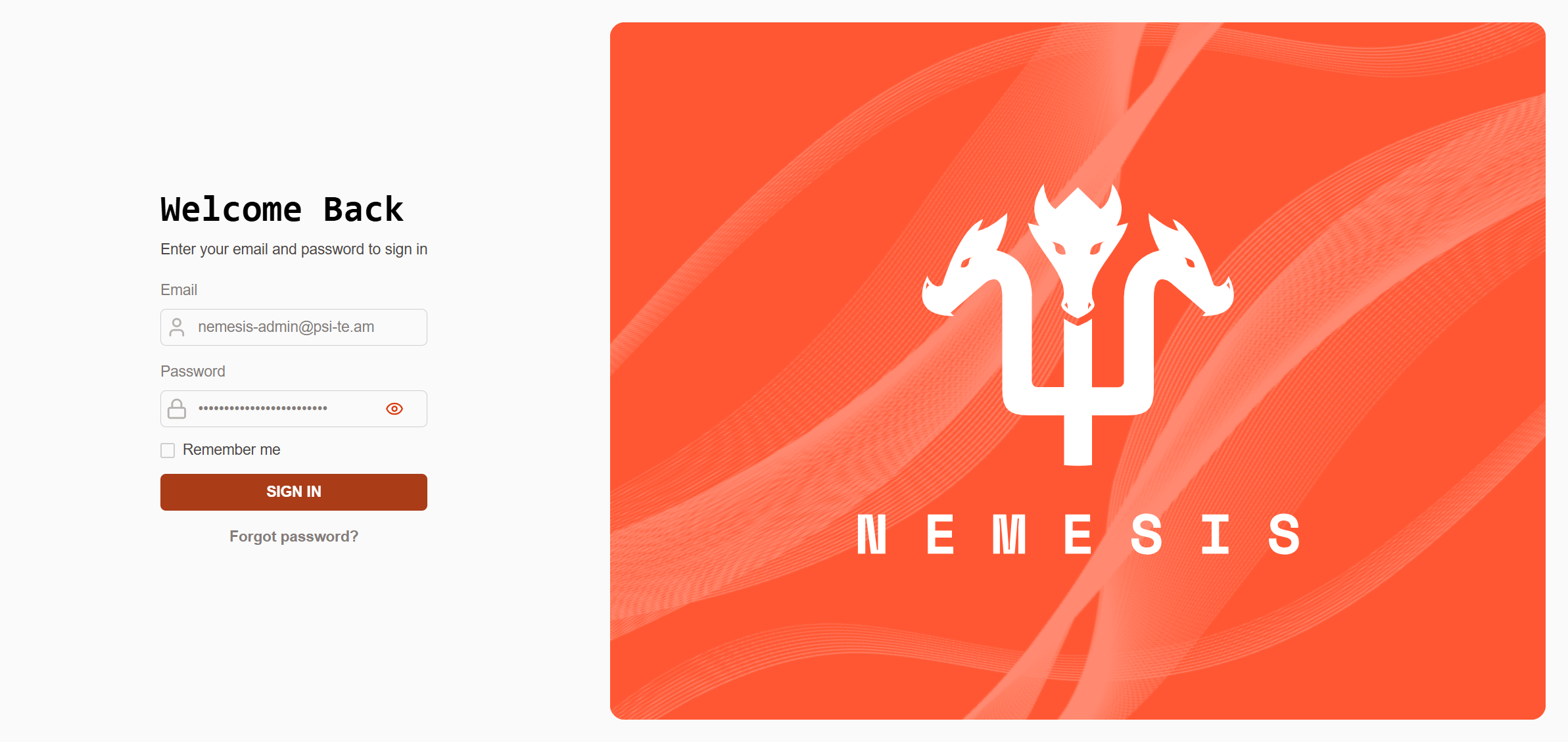 Welcome back! Click **SIGN IN** to access your secure Nemesis account and begin.