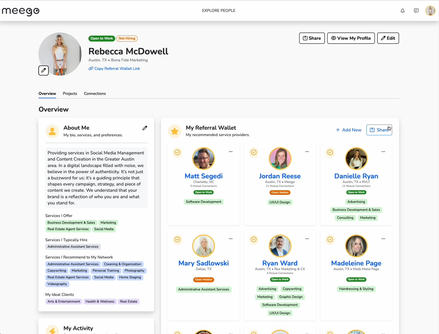 Click the Share button to quickly send your referral wallet to others.