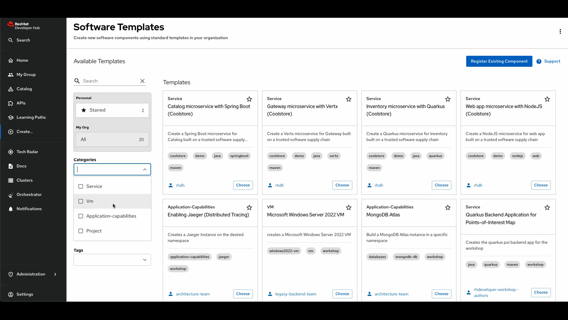 **Red Hat Developer Hub**  is a developer portal that **enables teams to work efficiently and seamlessly** 